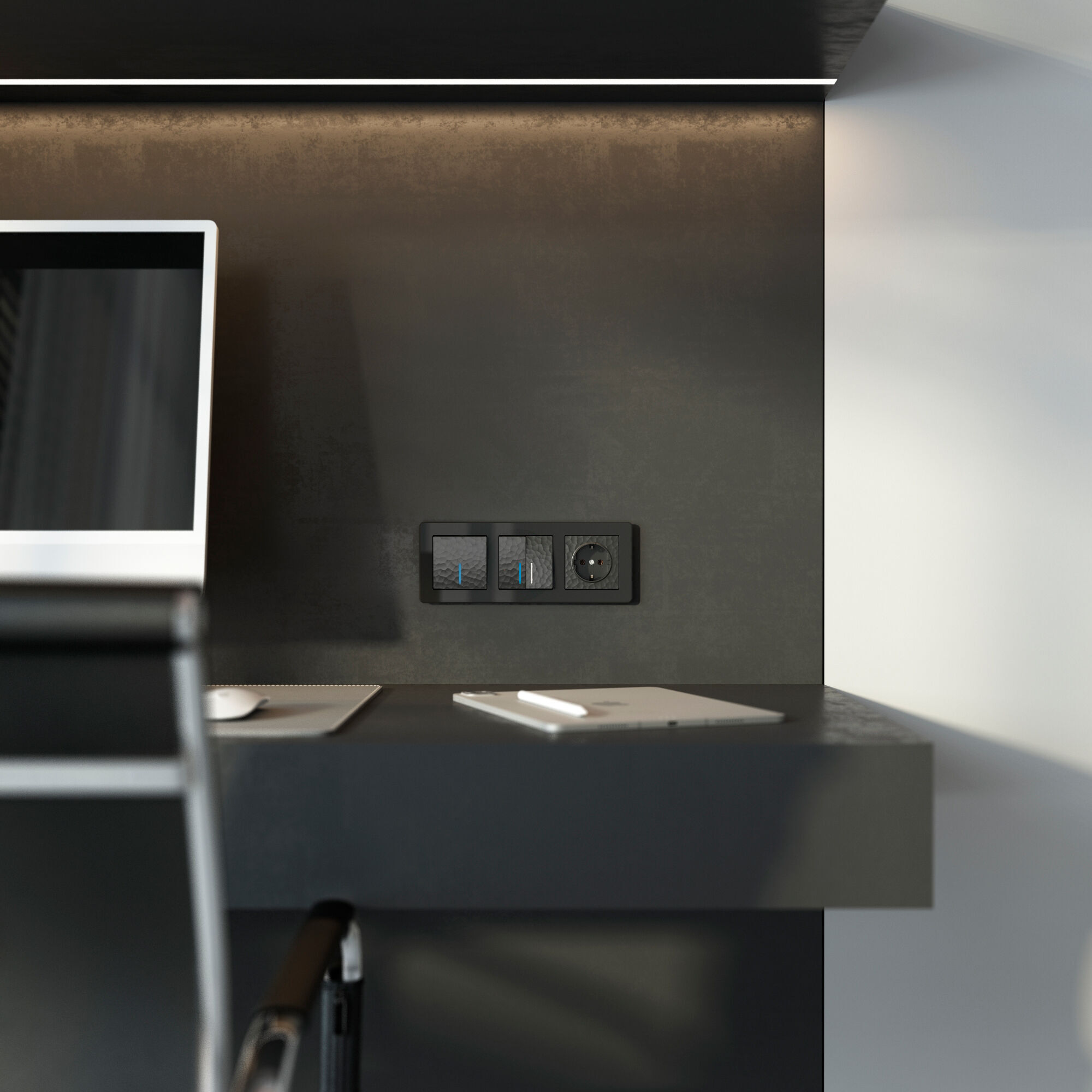 Выключатель одноклавишный с подсветкой (черный) Werkel