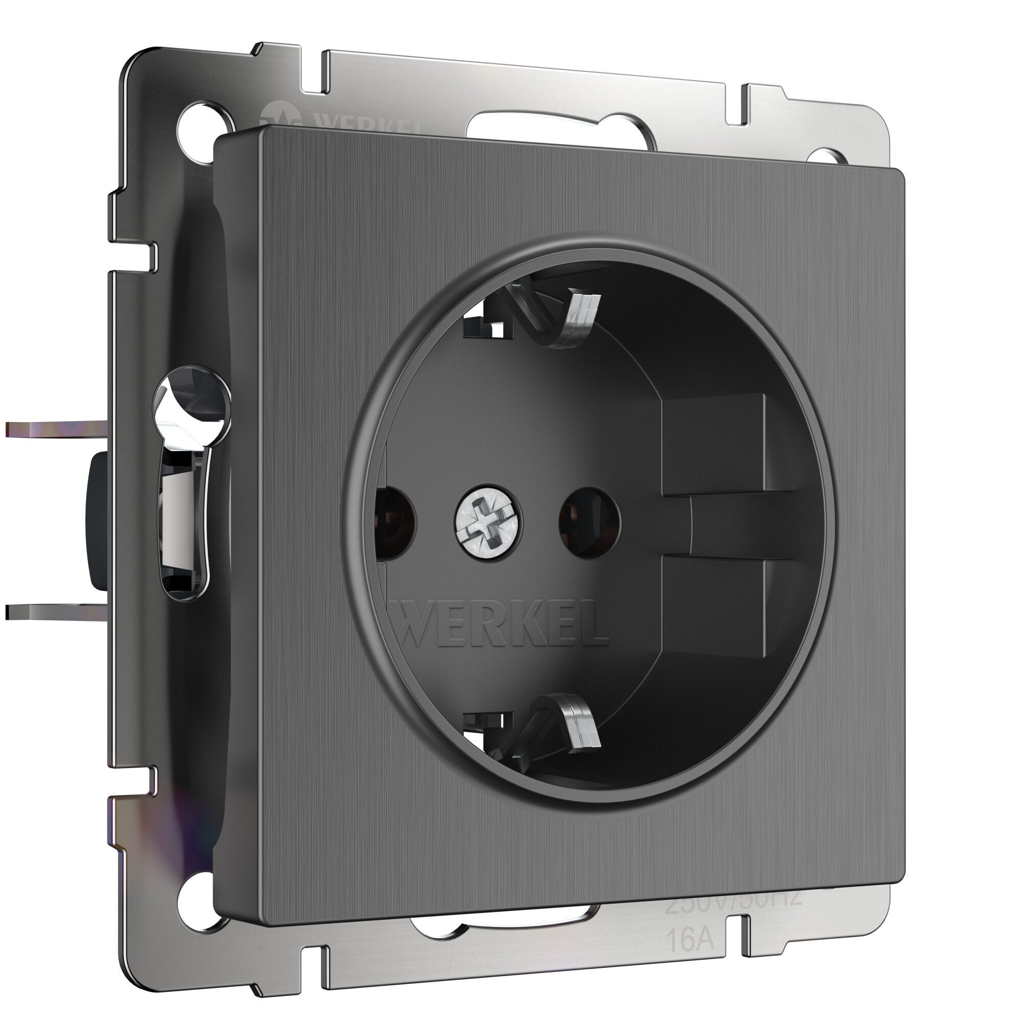 Розетка с заземлением и шторками (графит рифленый) Werkel