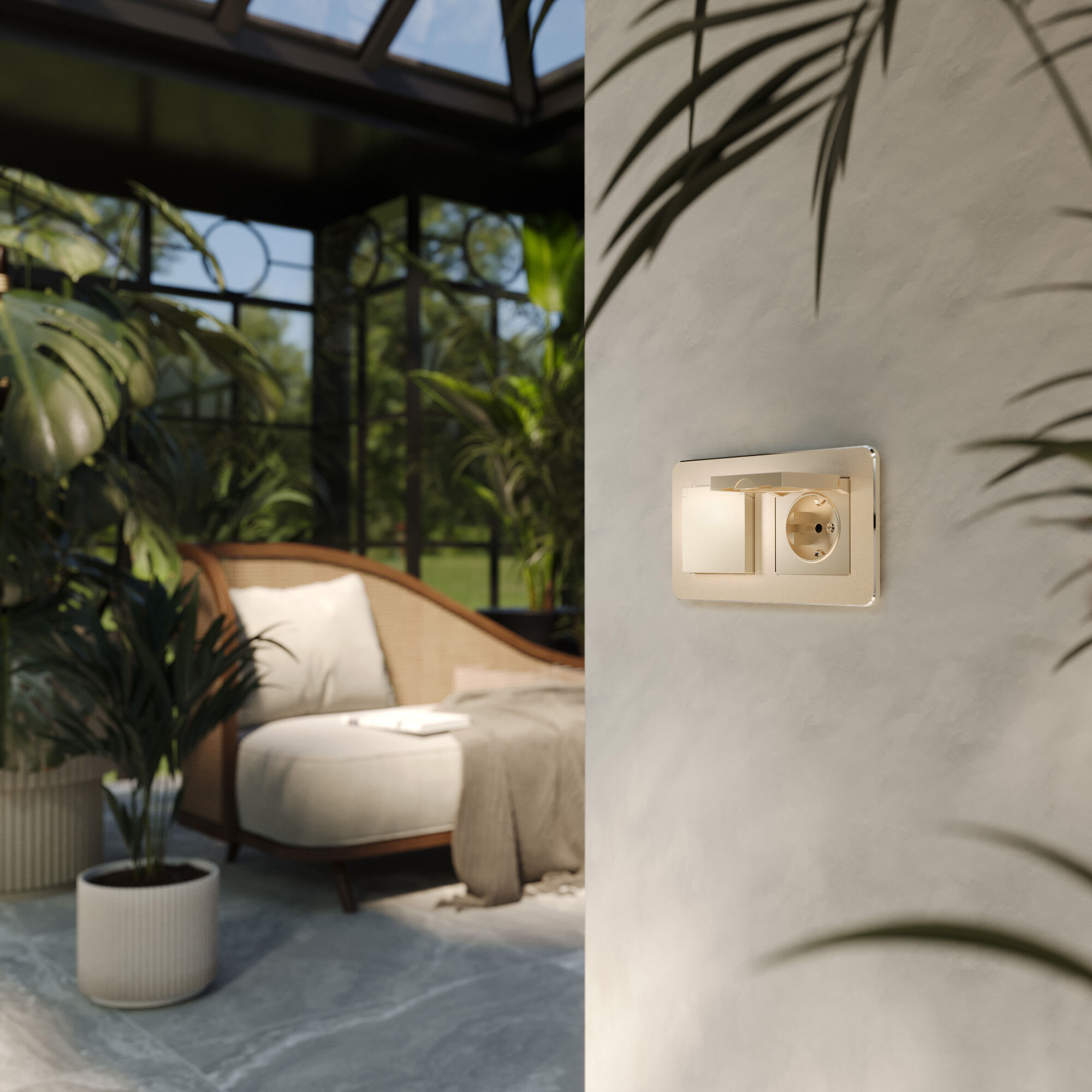 Розетка влагозащ. с зазем. с защит. крышкой и шторками N (шампань) Werkel