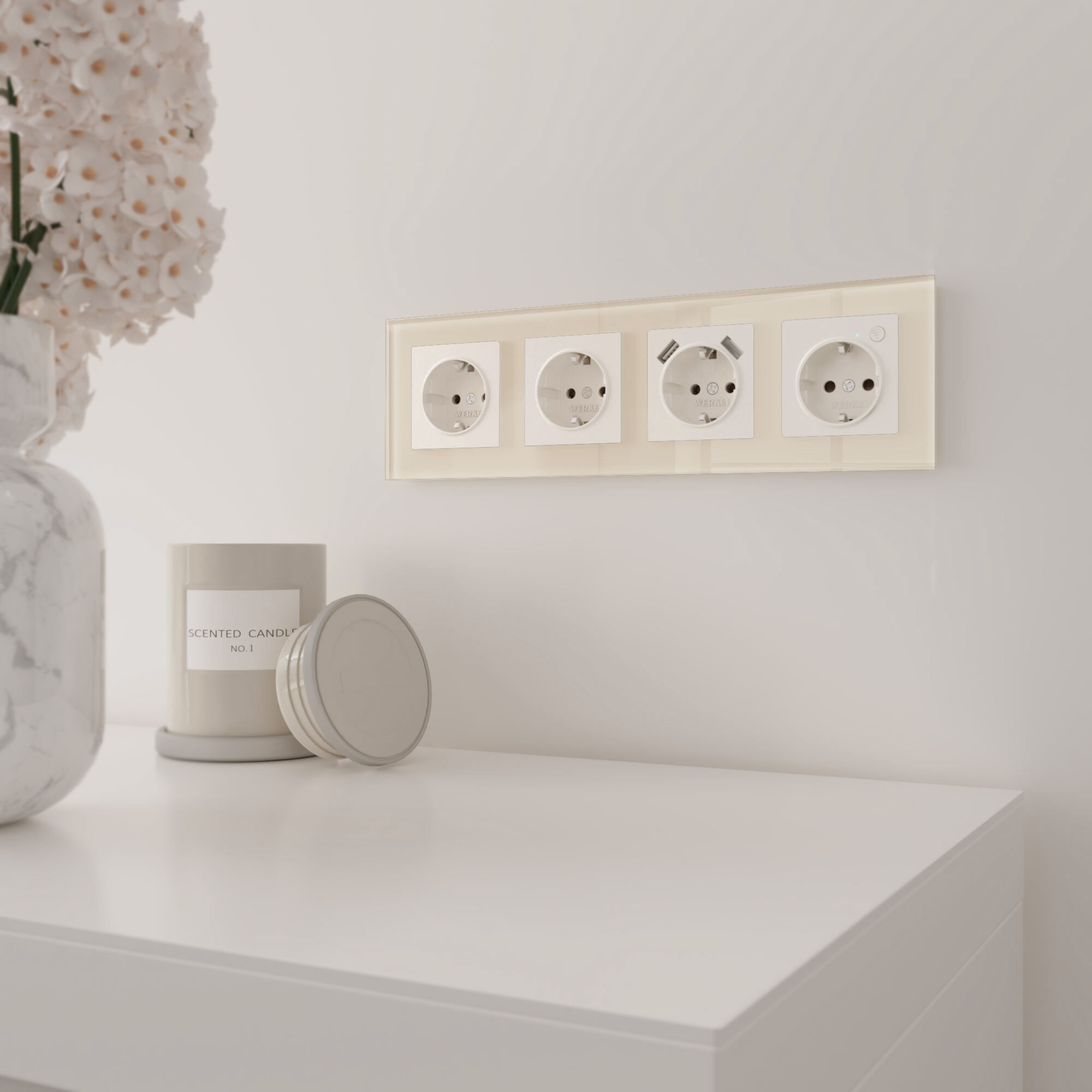 Рамка на 4 поста (молочный, стекло) Werkel