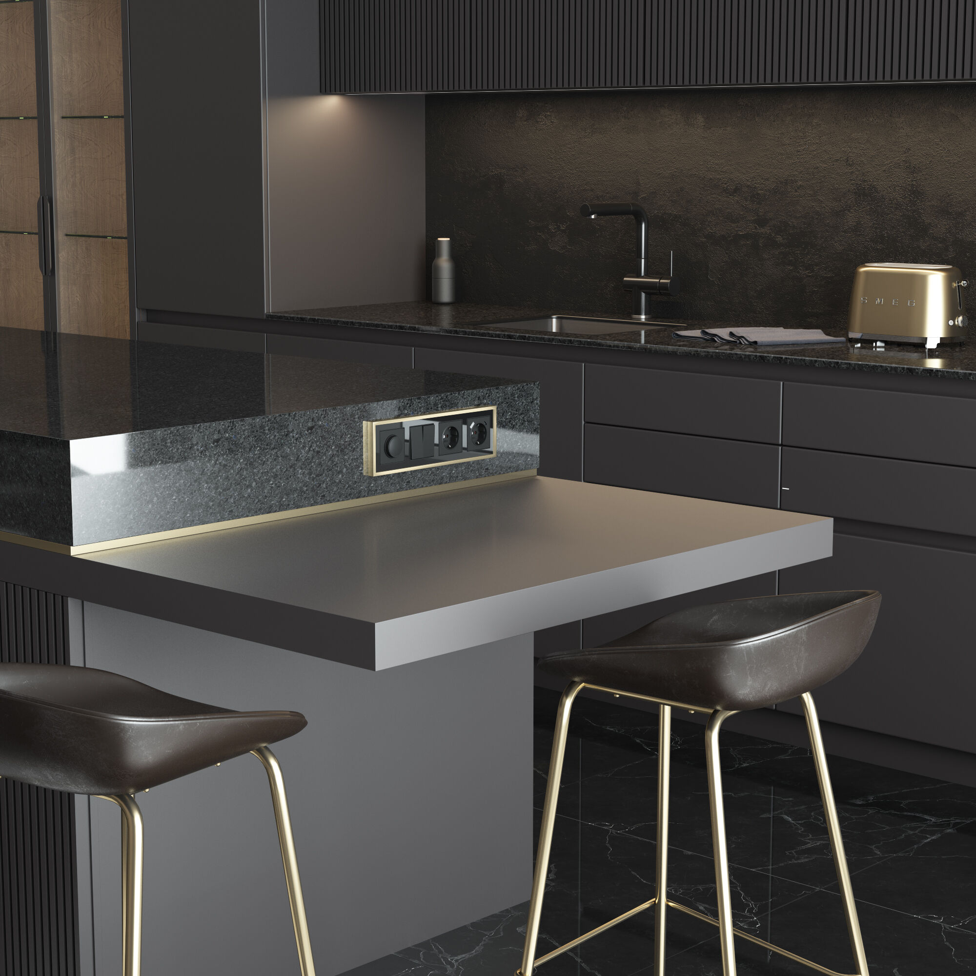 Рамка на 4 поста Baguette (черный/латунь) Werkel