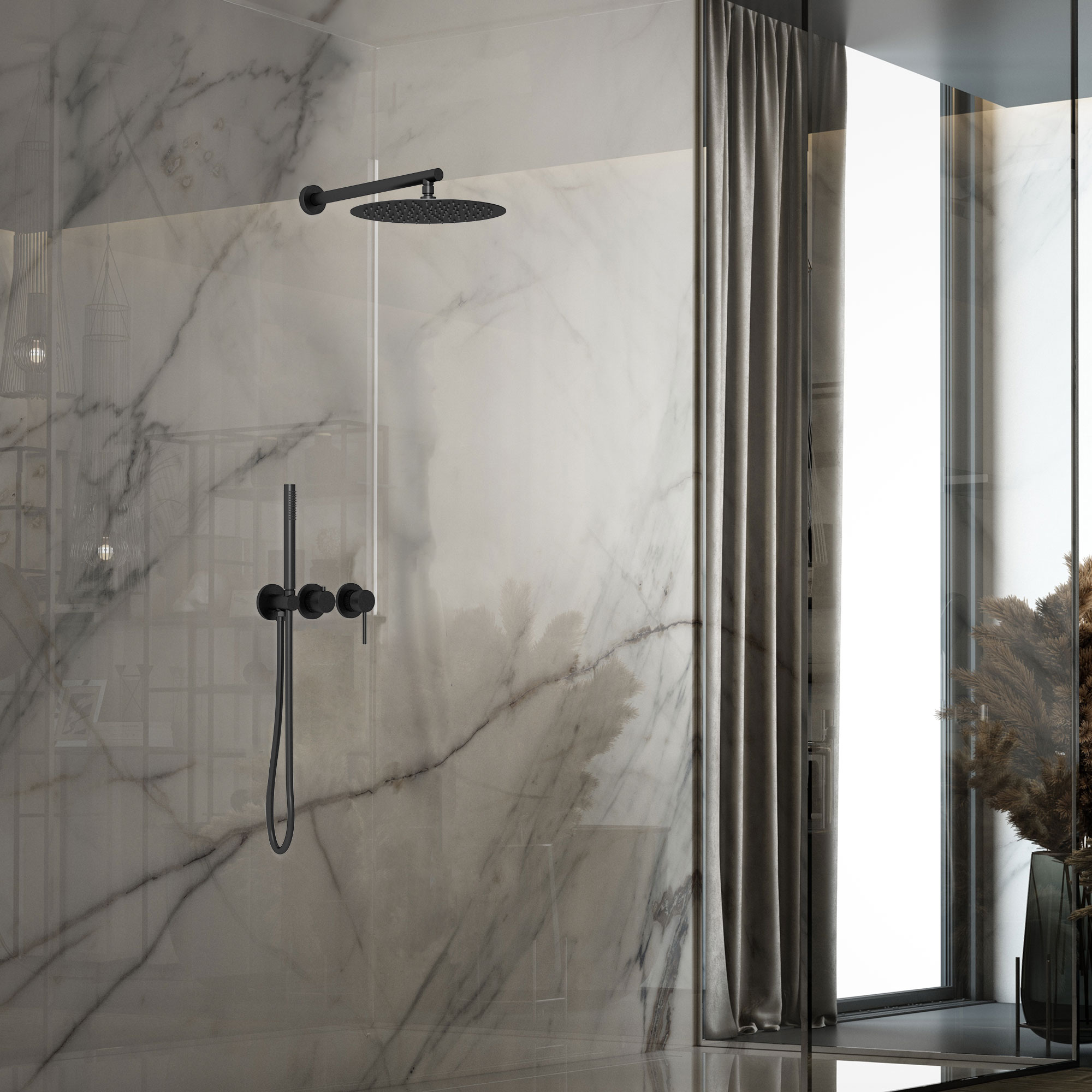 Душевая система Vincea VSFW-4G01MB встраиваемая в стену цвет черный матовый