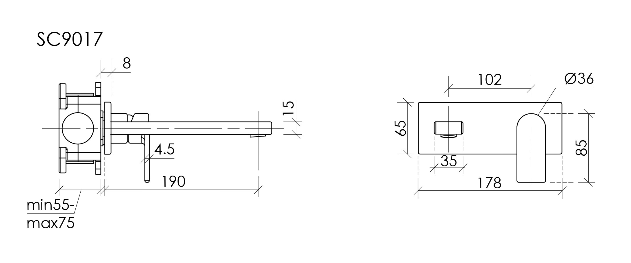 Смеситель для раковины Studio c внутренней частью, черный матовый SC9017MB