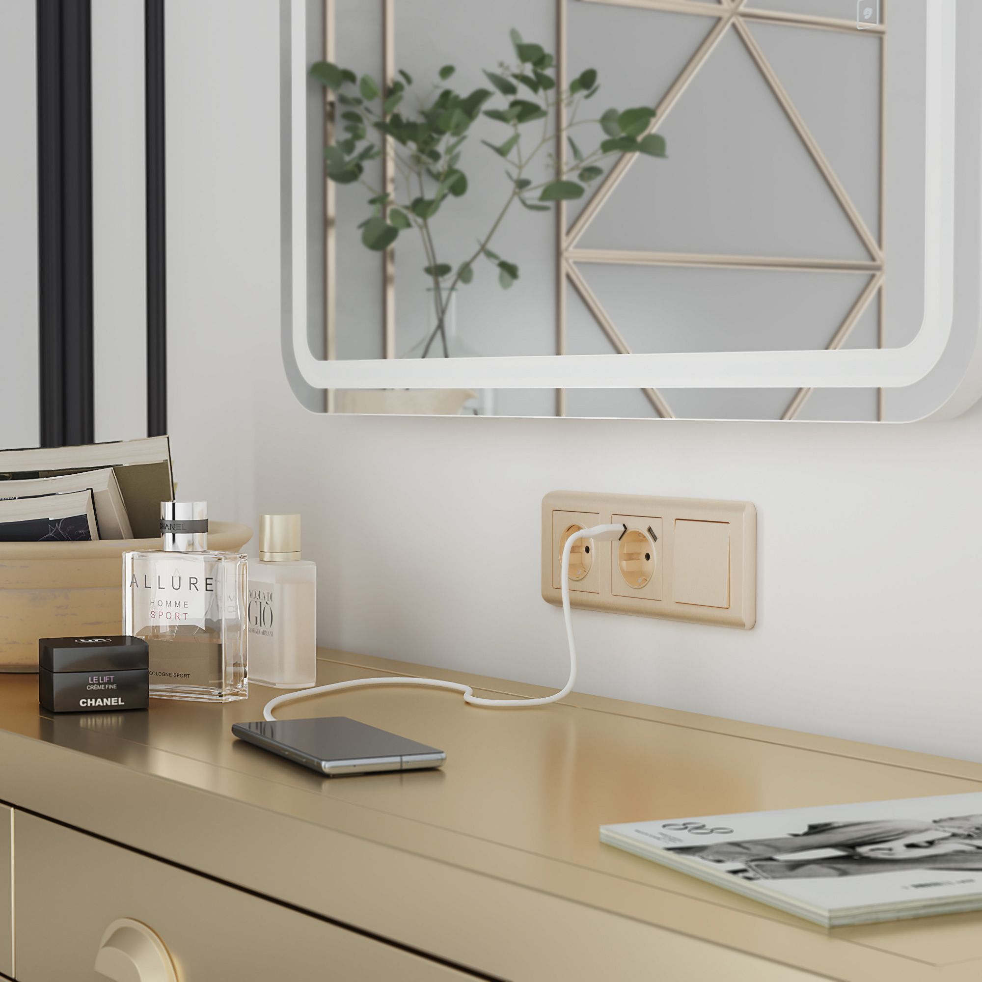 Выключатель одноклавишный проходной (шампань рифленый) Werkel