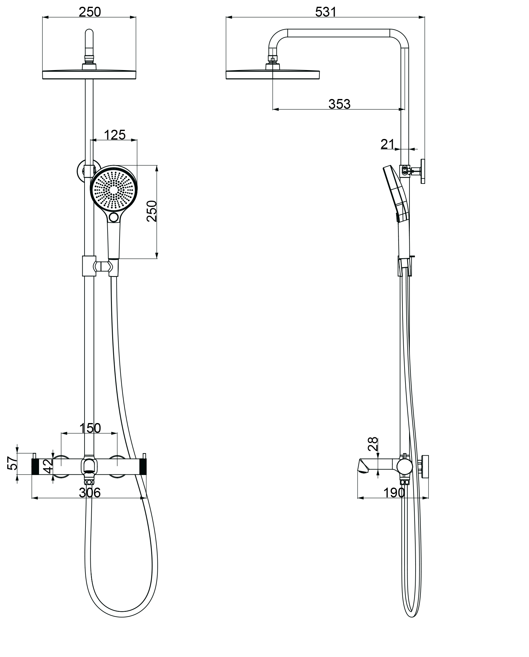 Душевая стойка Vincea Rim VSFS-2RM1GM настенная цвет вороненая сталь