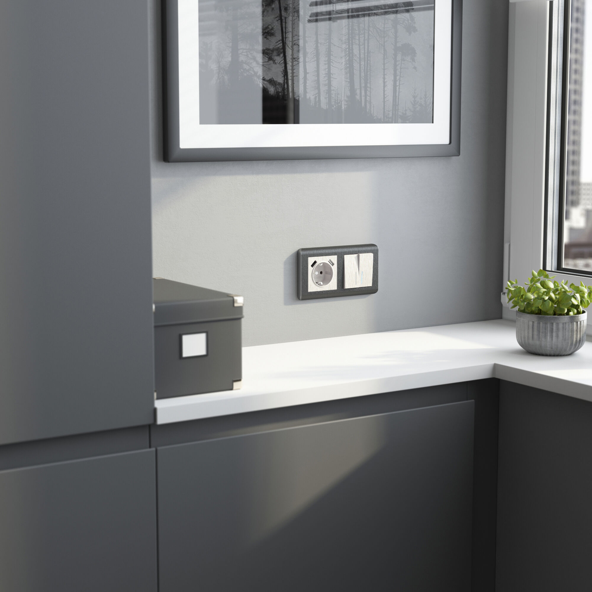 Выключатель двухклавишный с подсветкой (перламутровый рифленый) Werkel