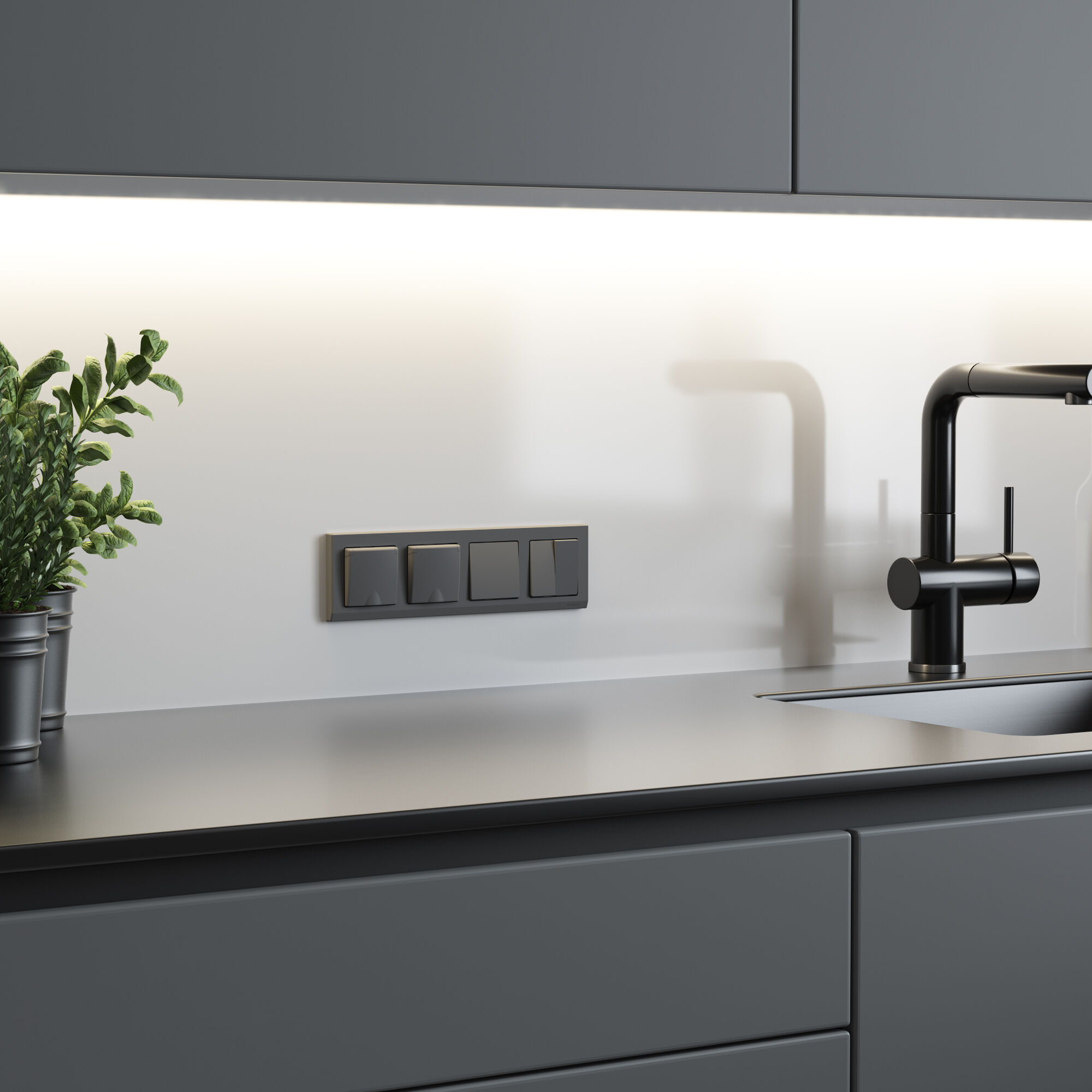 Выключатель одноклавишный проходной (графит матовый) Werkel