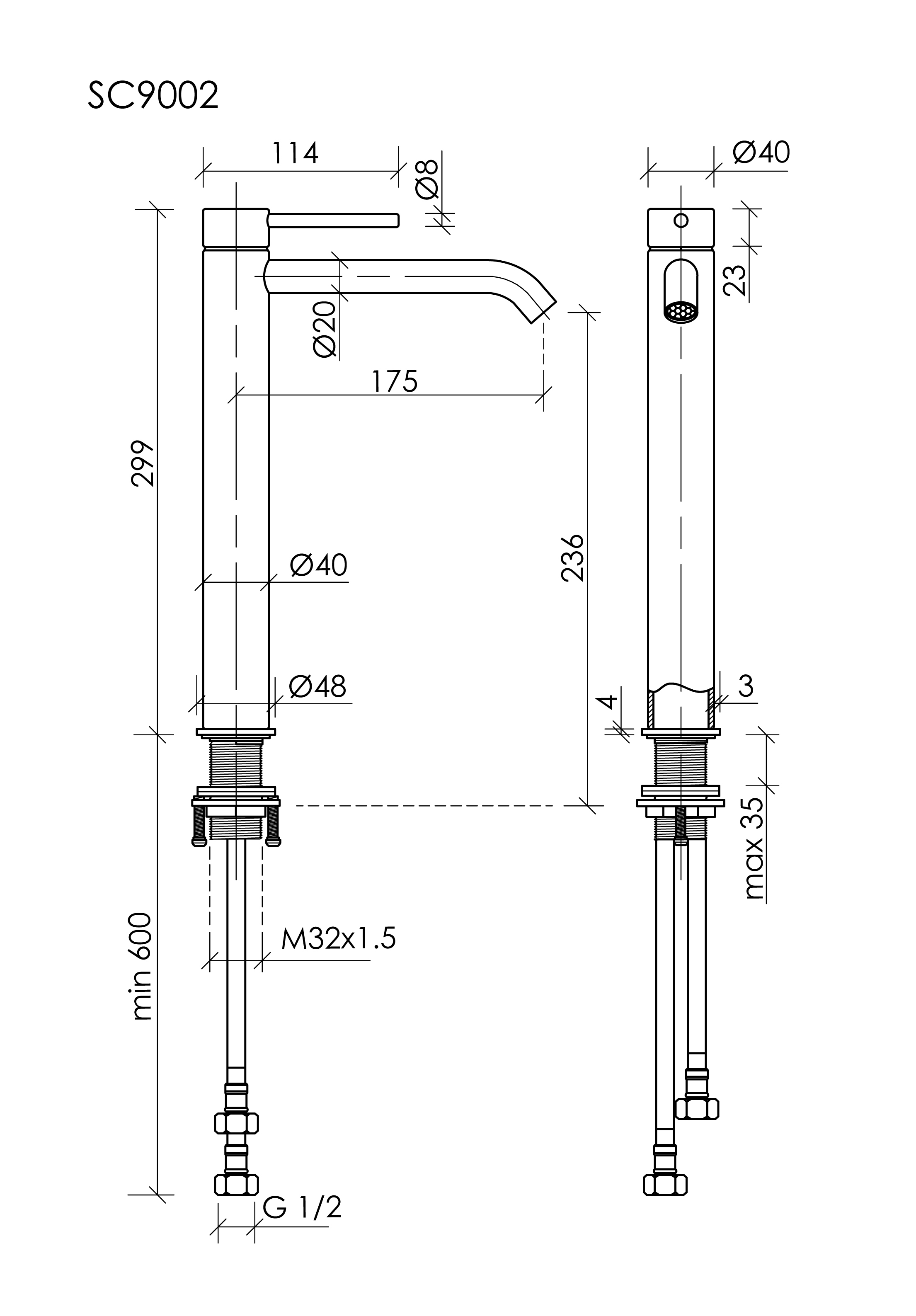 Смеситель для раковины высокий Etna, черный матовый SC9002MB