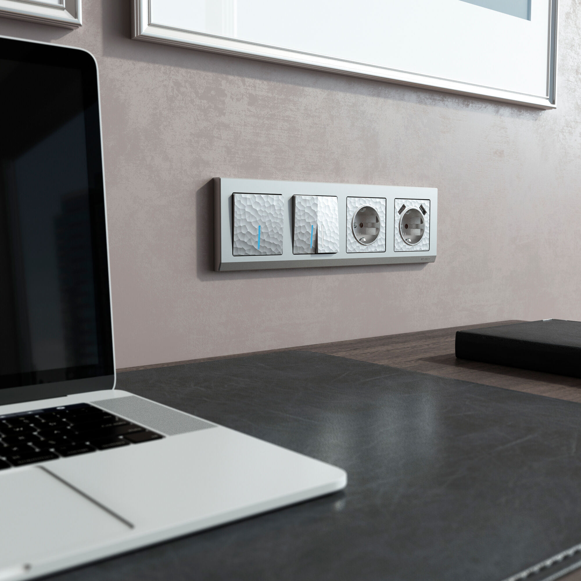 Выключатель двухклавишный с подсветкой (серебряный) Werkel