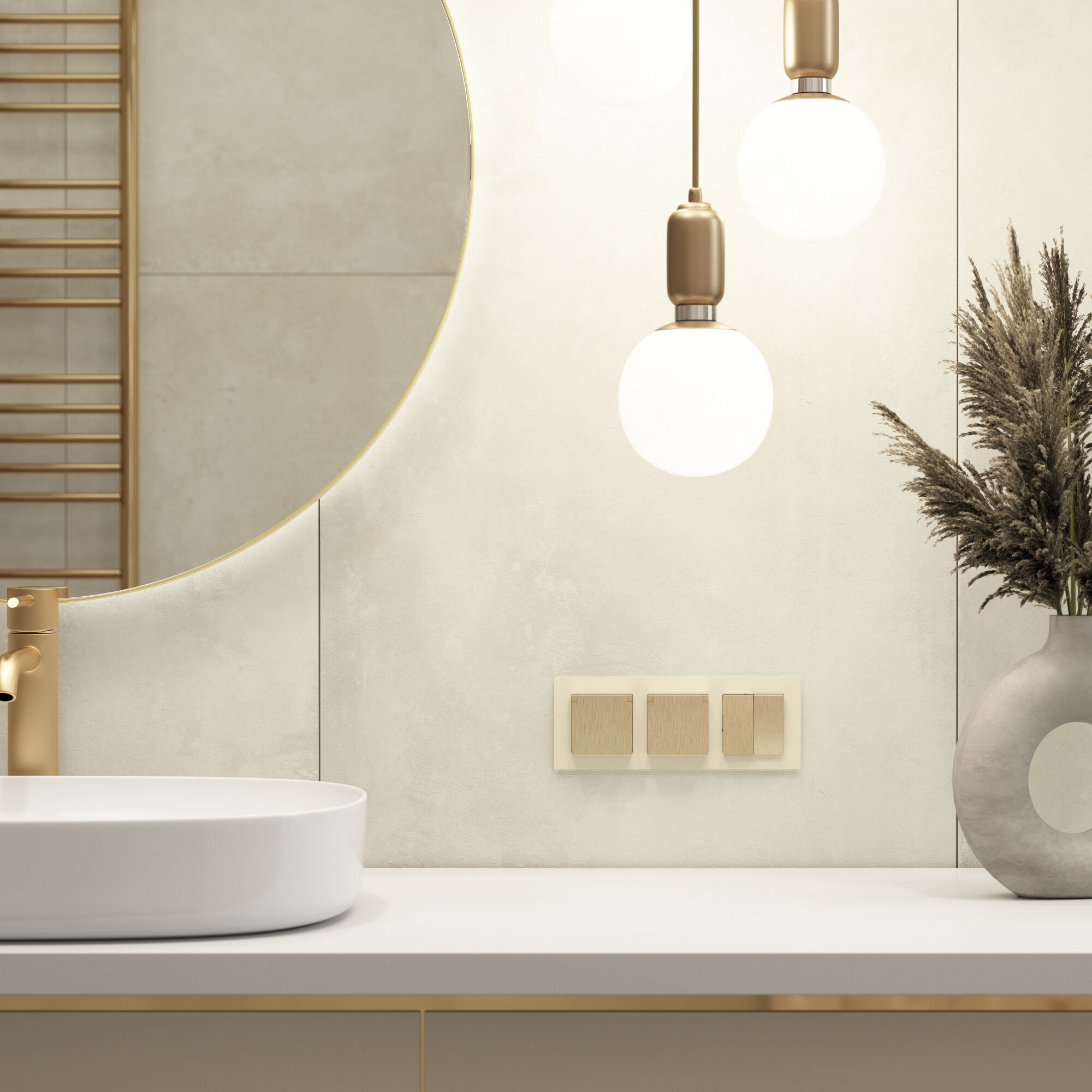 Розетка влагозащ. с зазем. с защит. крышкой и шторками N (шампань рифленый) Werkel