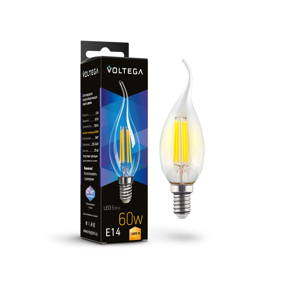 Светодиодная лампа Crystal Candle wind 6W 3000K E14