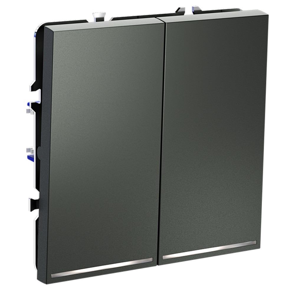 Проходной переключатель встраиваемый VOLTUM S70 двухклавишный с подсветкой 10А, (титан)