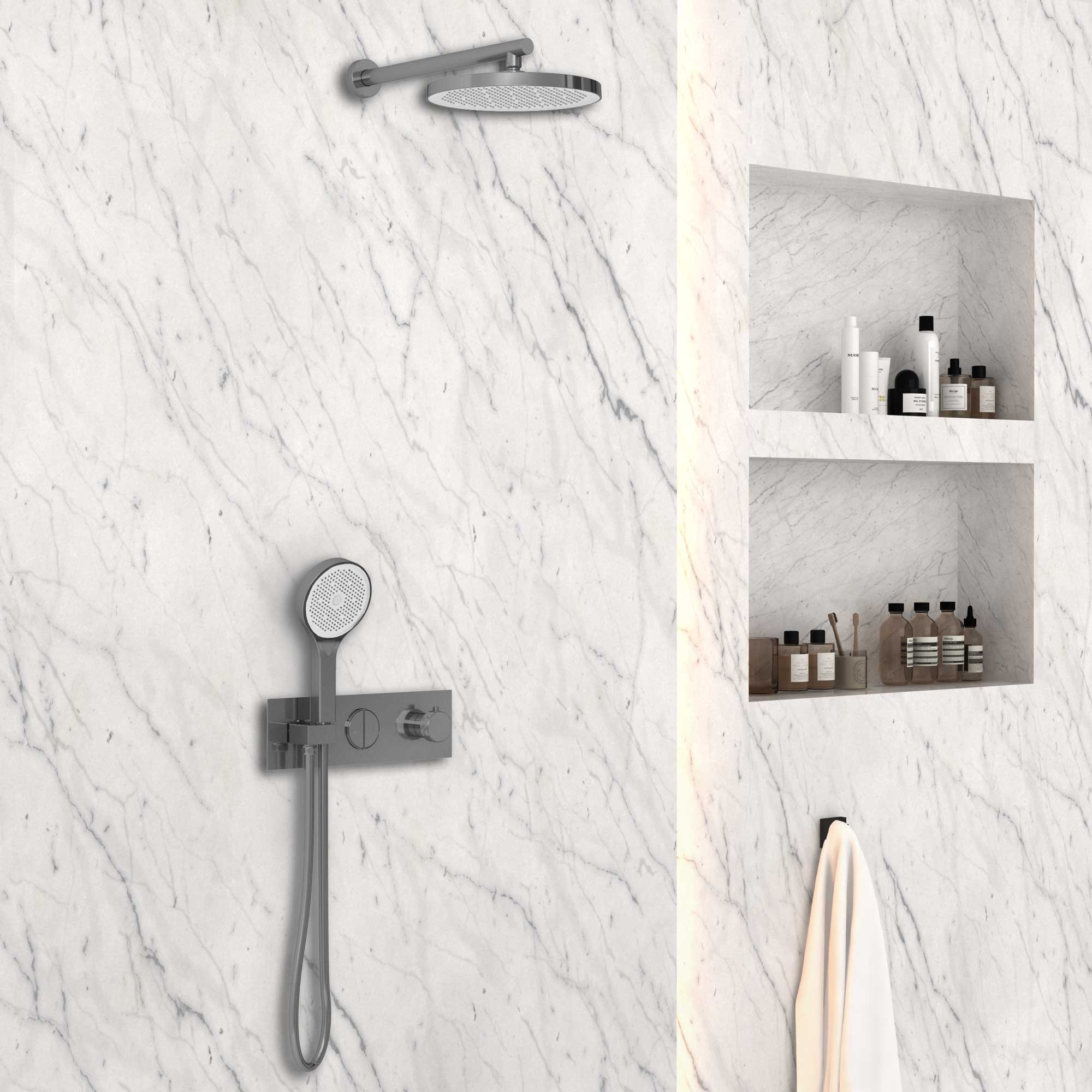 Душевая система Vincea VSFW-422T2GM встраиваемая в стену цвет вороненая сталь