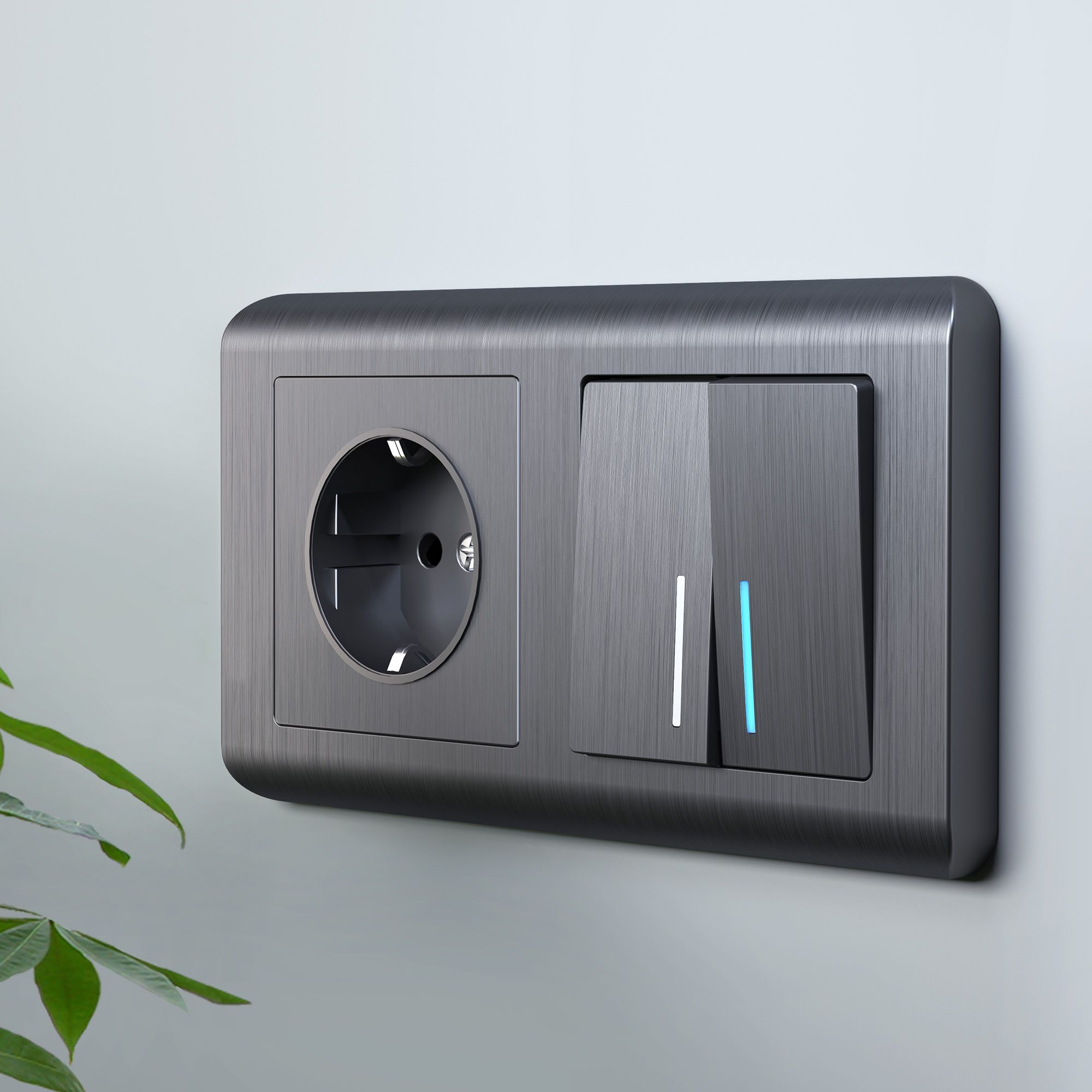 Розетка с заземлением и шторками (графит рифленый) Werkel