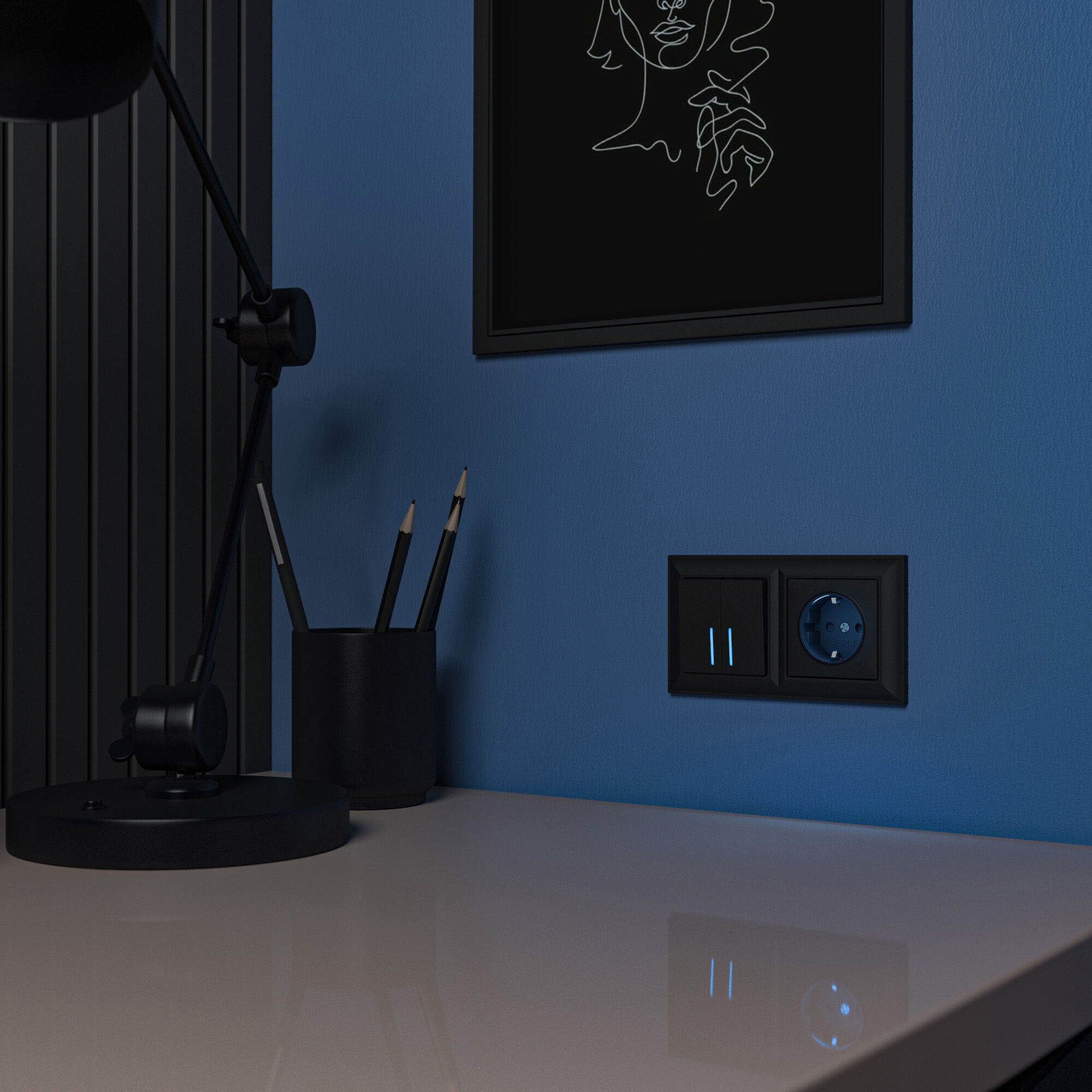 Розетка со встроенной подсветкой (черный матовый) Werkel