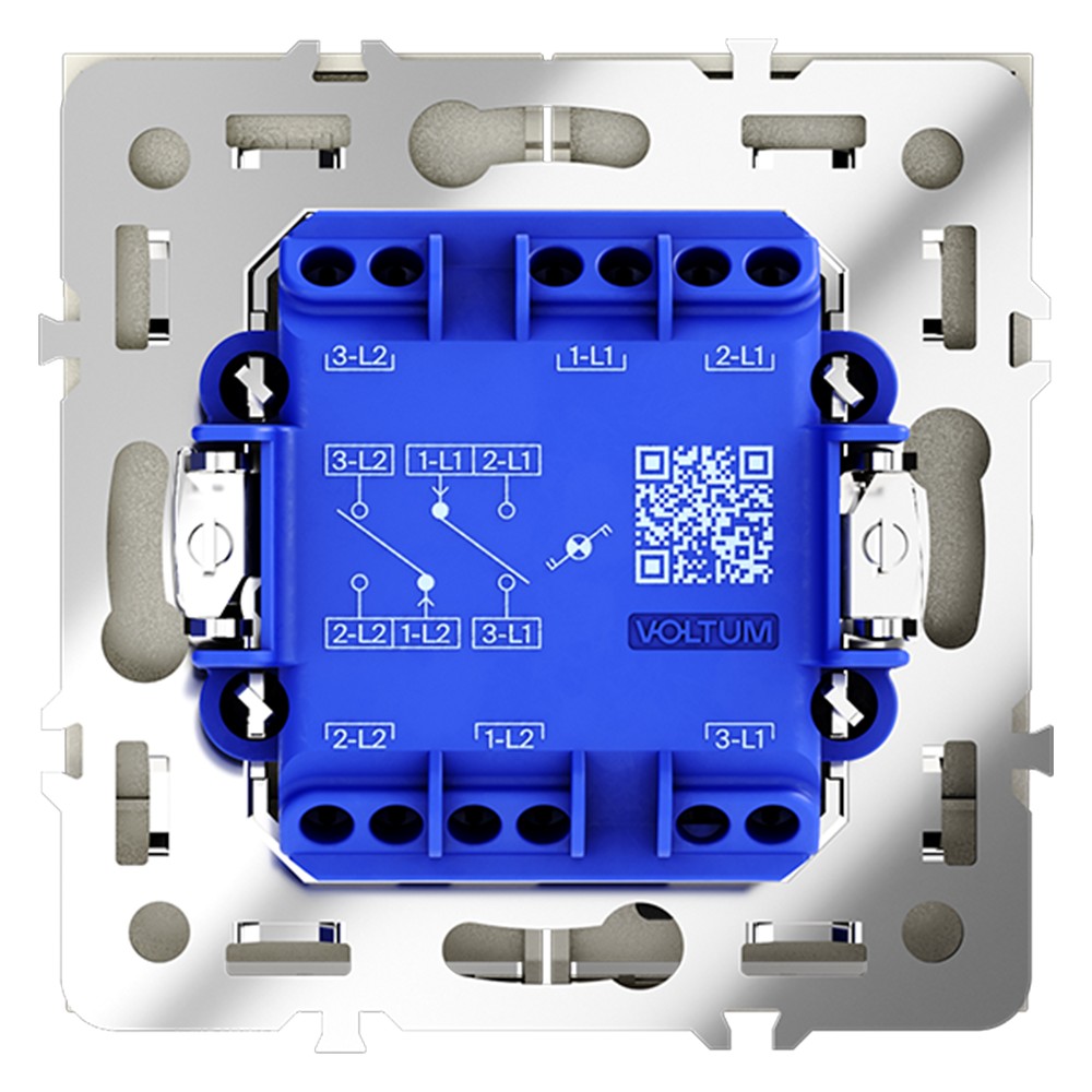 Проходной переключатель встраиваемый VOLTUM S70 двухклавишный с подсветкой 10А, (сталь)