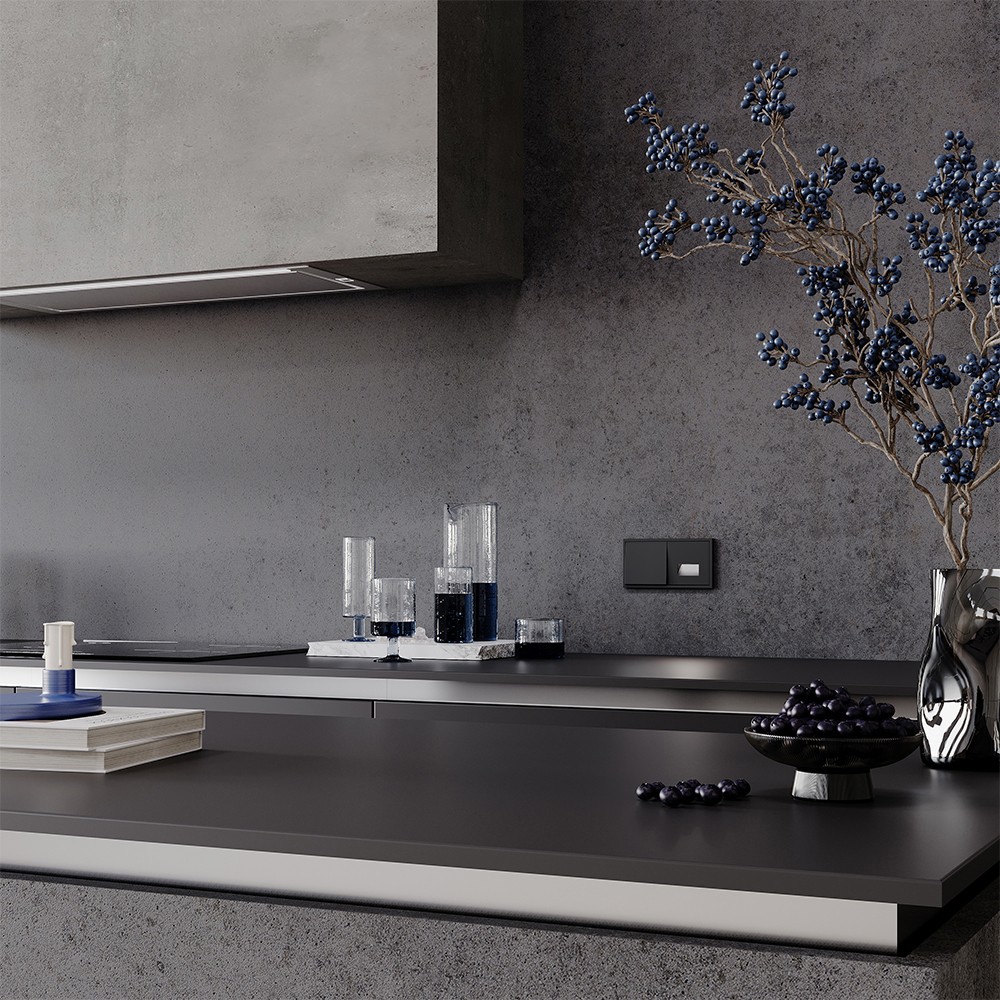 Выключатель встраиваемый VOLTUM S70 одноклавишный 10А, (черный матовый)