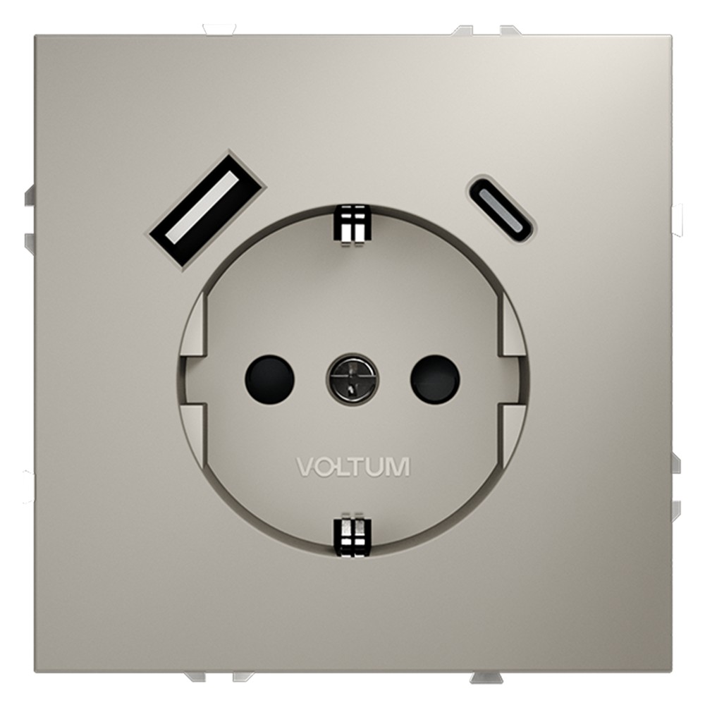 Розетка встраиваемая VOLTUM S70 с заземлением и защитными шторками, 16А, с USB, A+С, (кашемир)