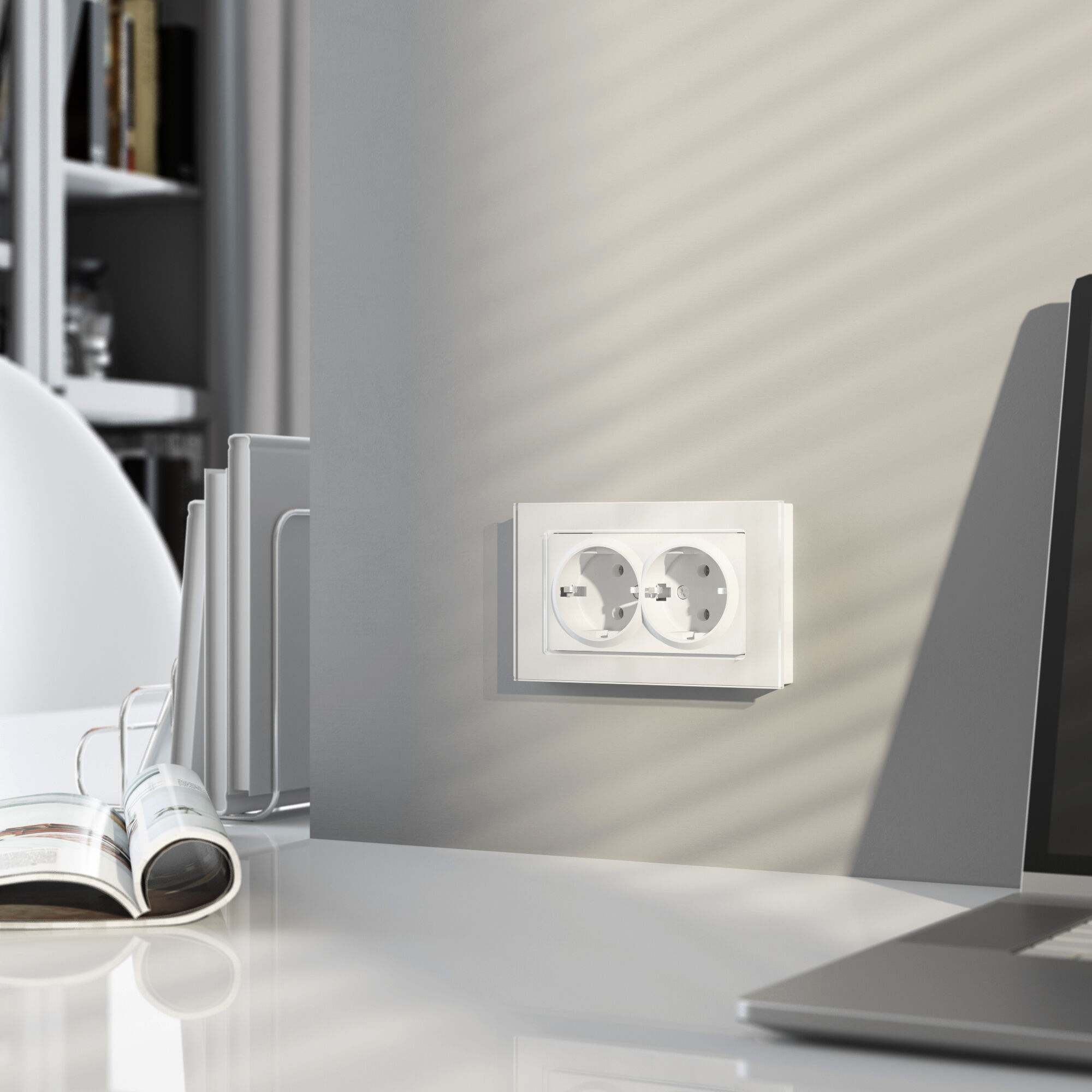 Розетка двойная с заземлением (белый матовый) Werkel