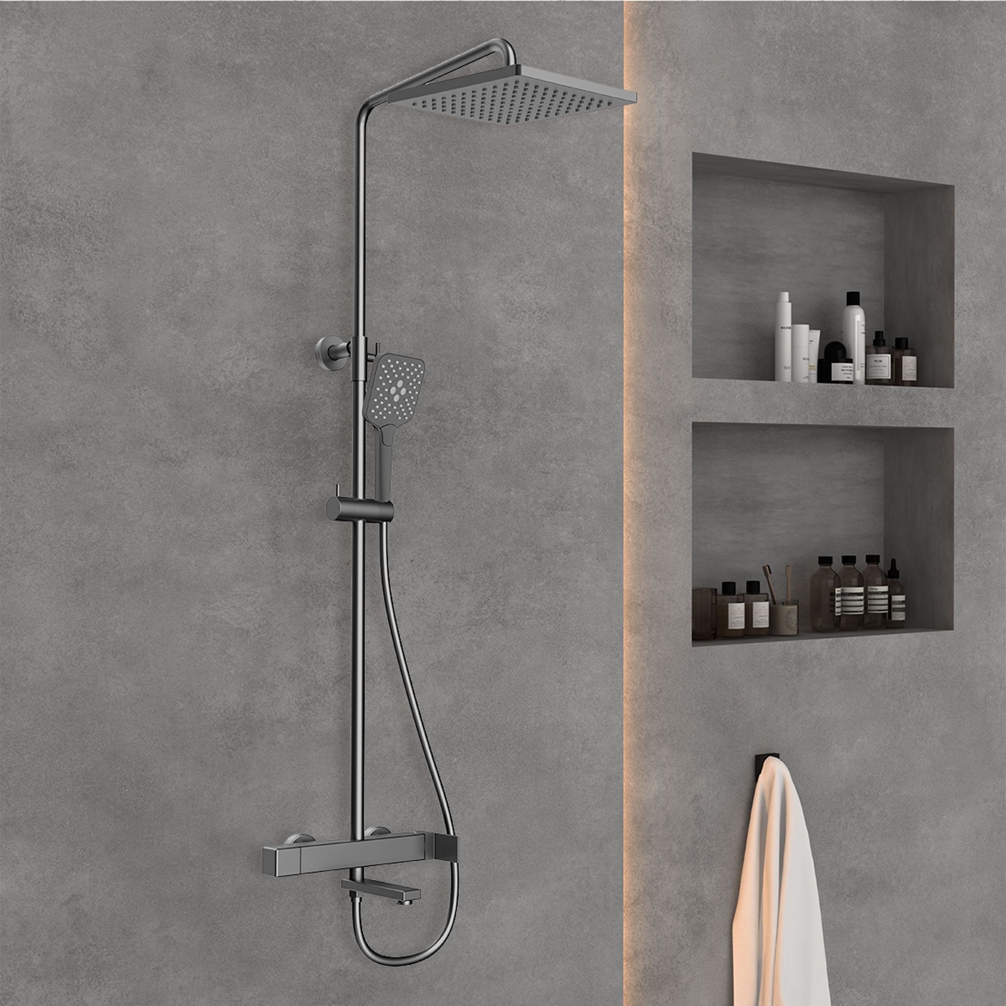 Душевая стойка Vincea Cube VSFS-1C1GM настенная цвет вороненая сталь