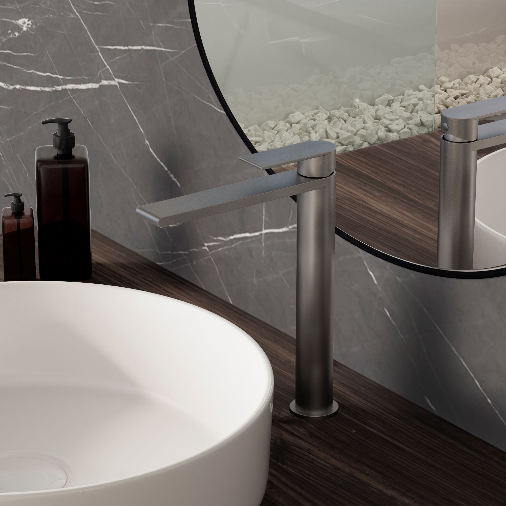 Смеситель Vincea Vogue (SS) VBF-2VS2GM на столешницу/на раковину вороненая сталь