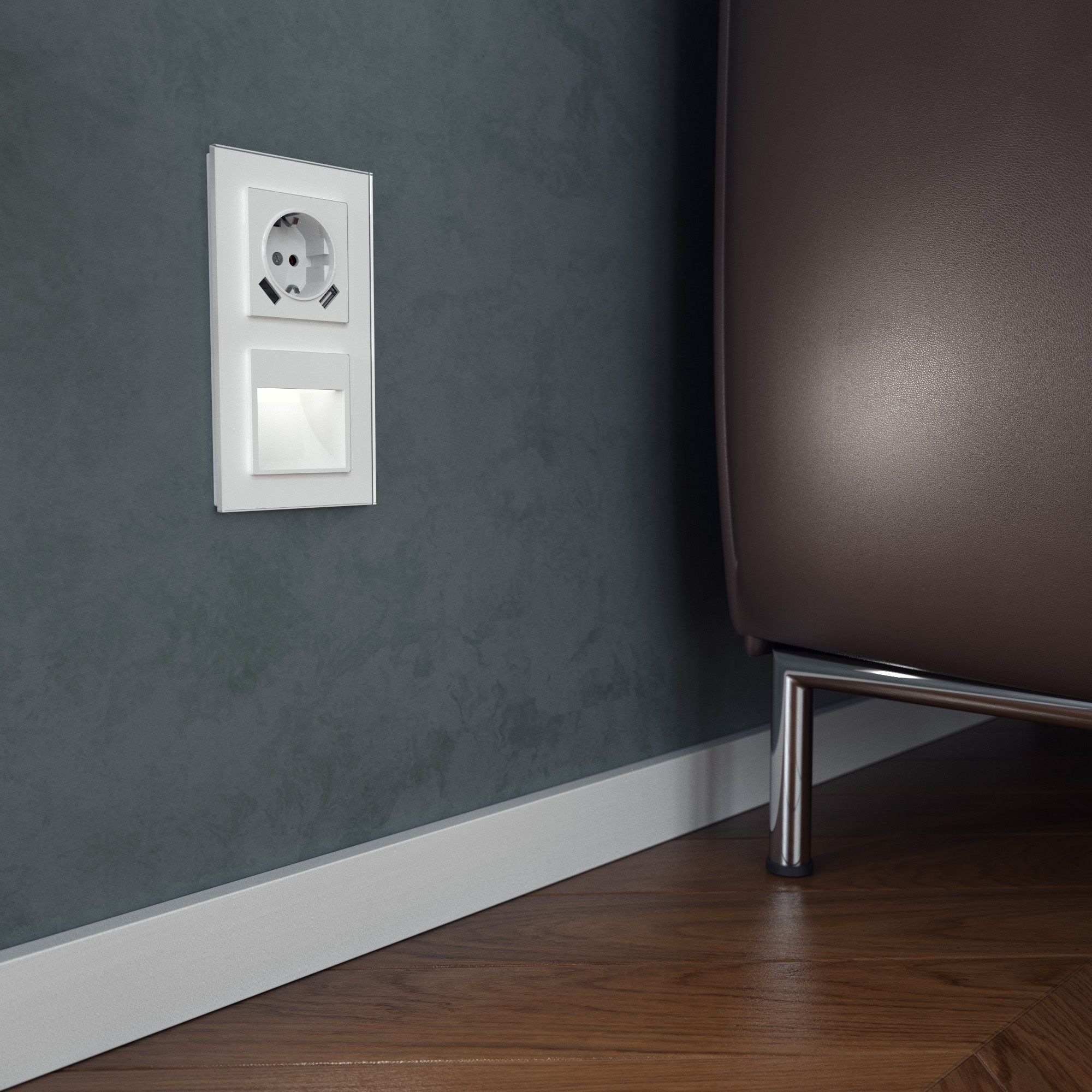 Розетка с заземлением, шторками и USBх2 (белая глянцевая) Werkel