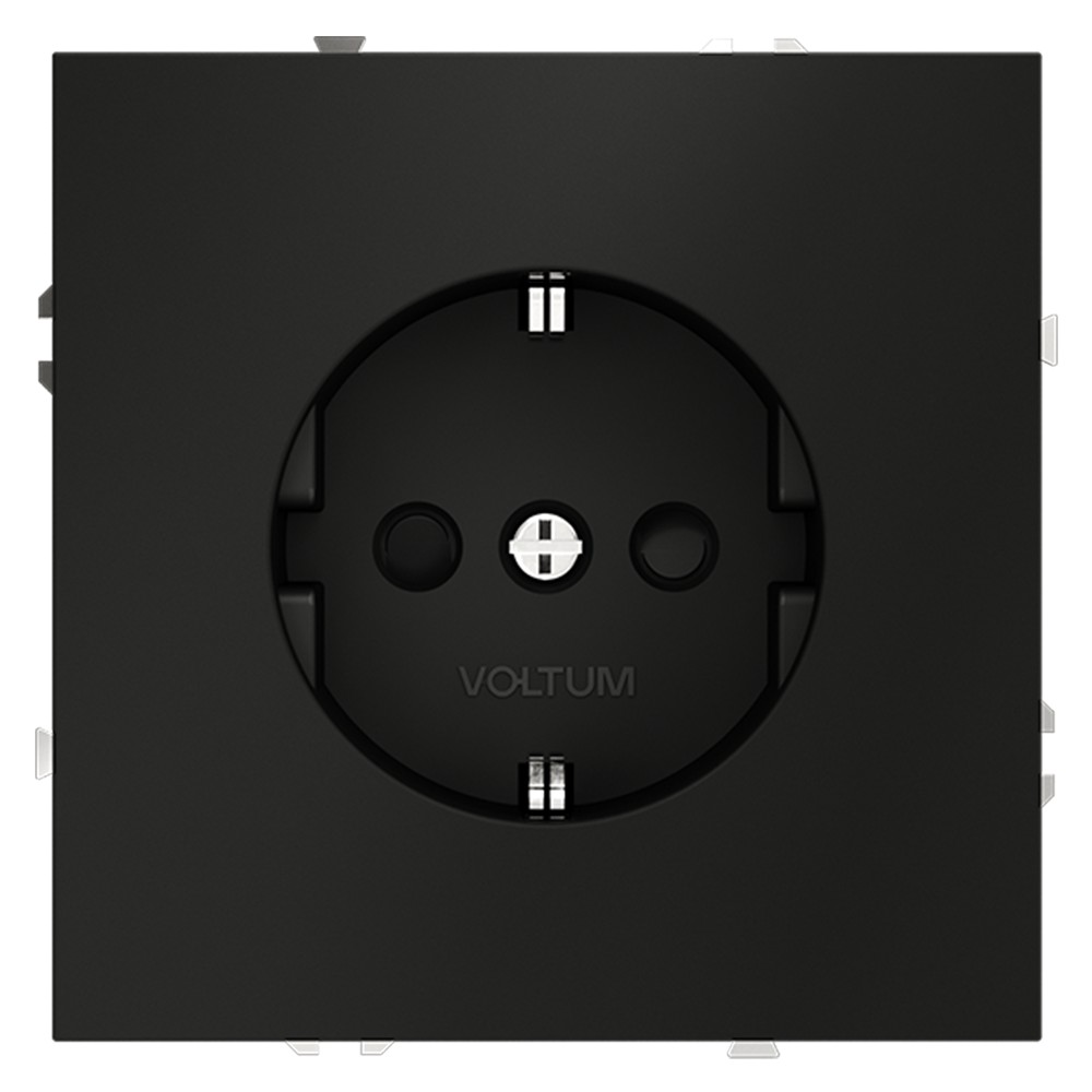 Розетка встраиваемая VOLTUM S70 с заземлением и защитными шторками, 16А, (черный матовый)