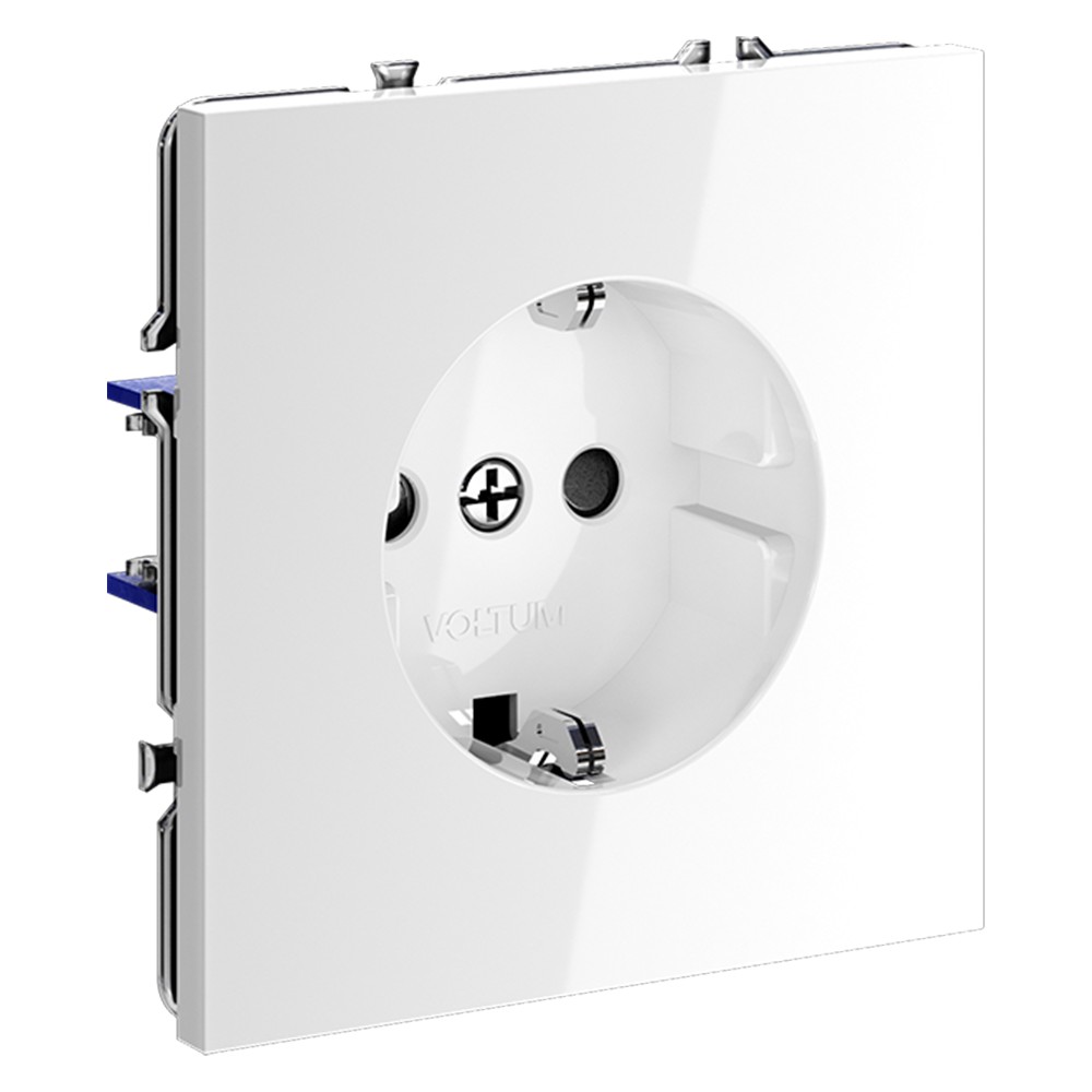 Розетка встраиваемая VOLTUM S70 с заземлением и защитными шторками, 16А, (белый глянцевый)
