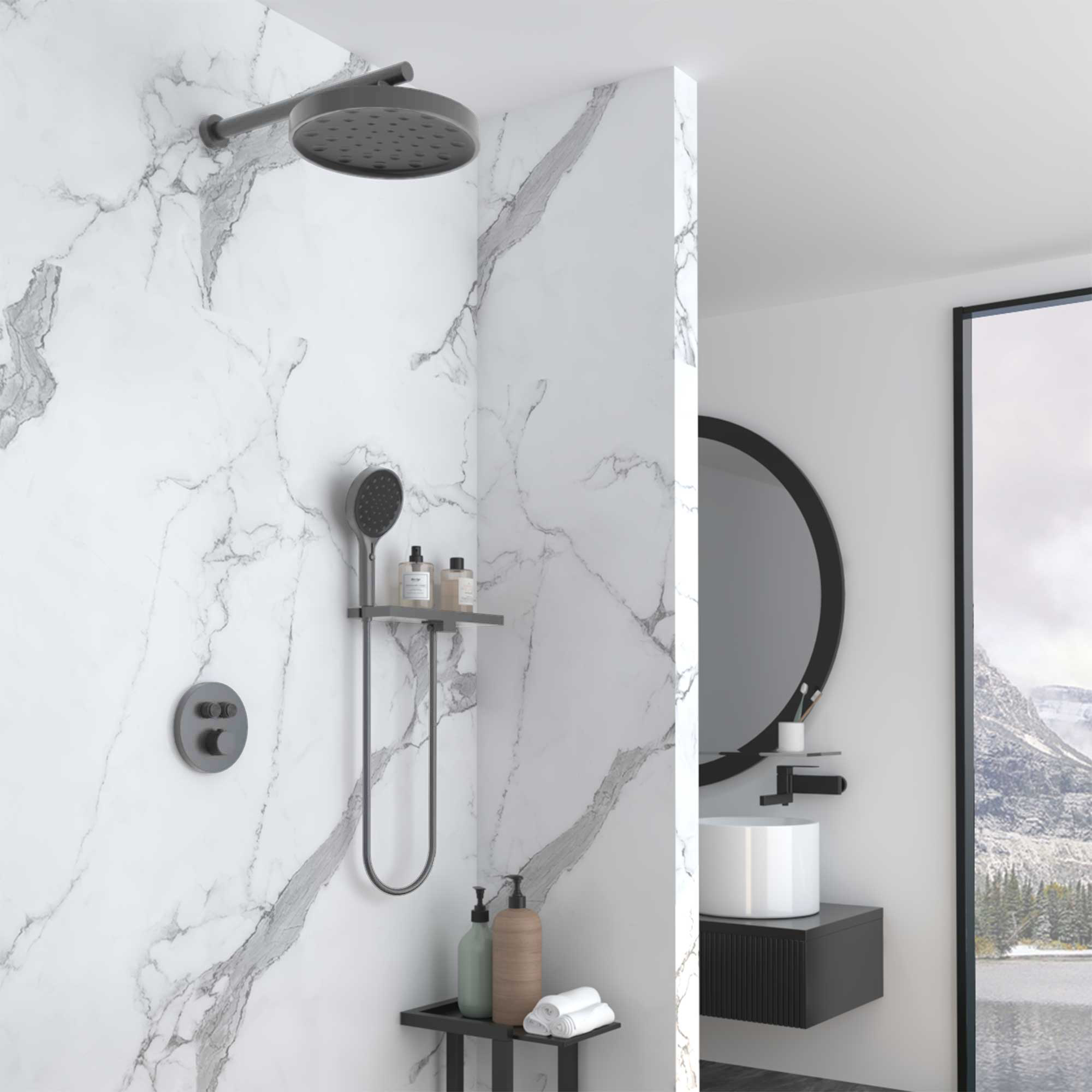 Душевая система Vincea Inspire VSFW-3I22MT2RGM встраиваемая в стену цвет вороненая сталь