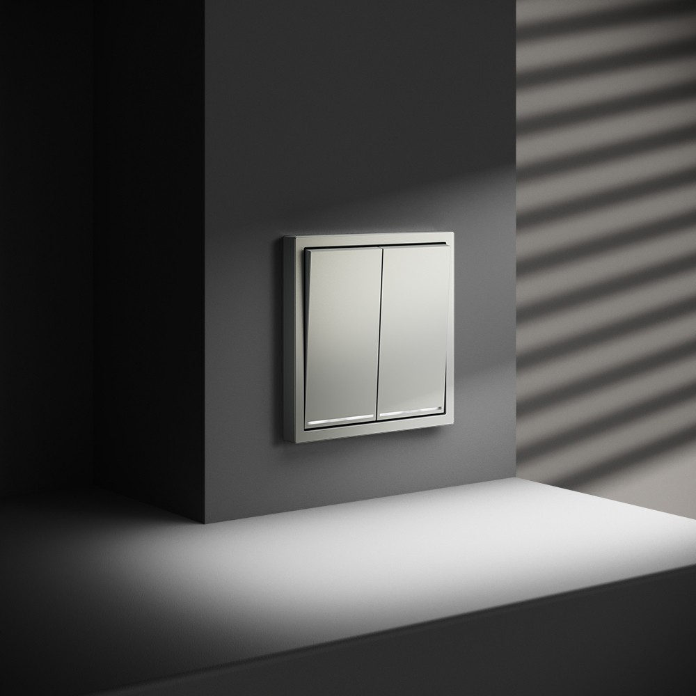 Проходной переключатель встраиваемый VOLTUM S70 двухклавишный с подсветкой 10А, (сталь)