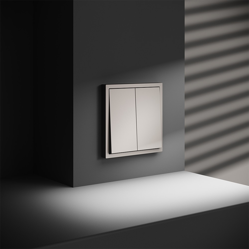 Выключатель с самовозвратом встраиваемый VOLTUM S70 двухклавишный 10А, (кашемир)