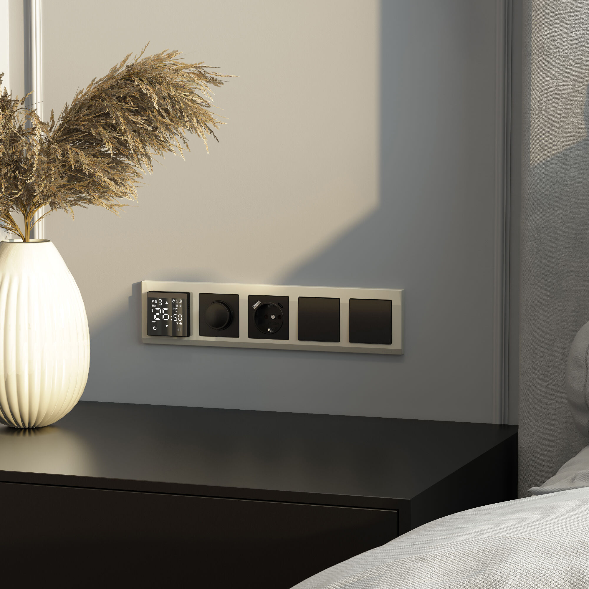 Розетка с быстрой зарядкой USB Type A+С черная (черный матовый) Werkel