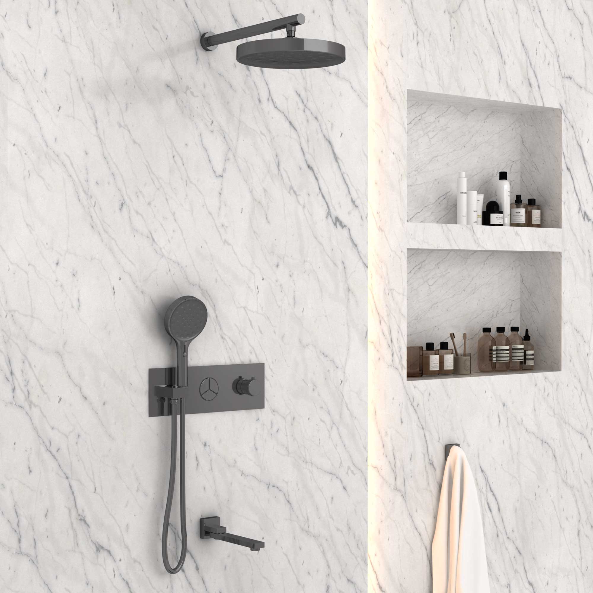 Душевая система Vincea VSFW-432TI2GM встраиваемая в стену цвет вороненая сталь