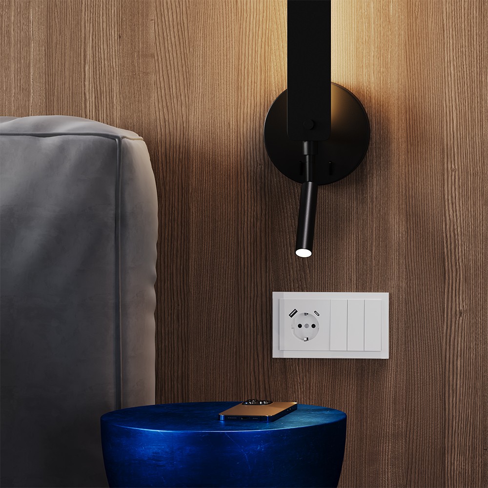 Розетка встраиваемая VOLTUM S70 с заземлением и защитными шторками, 16А, с USB, A+С, (белый глянцевый)