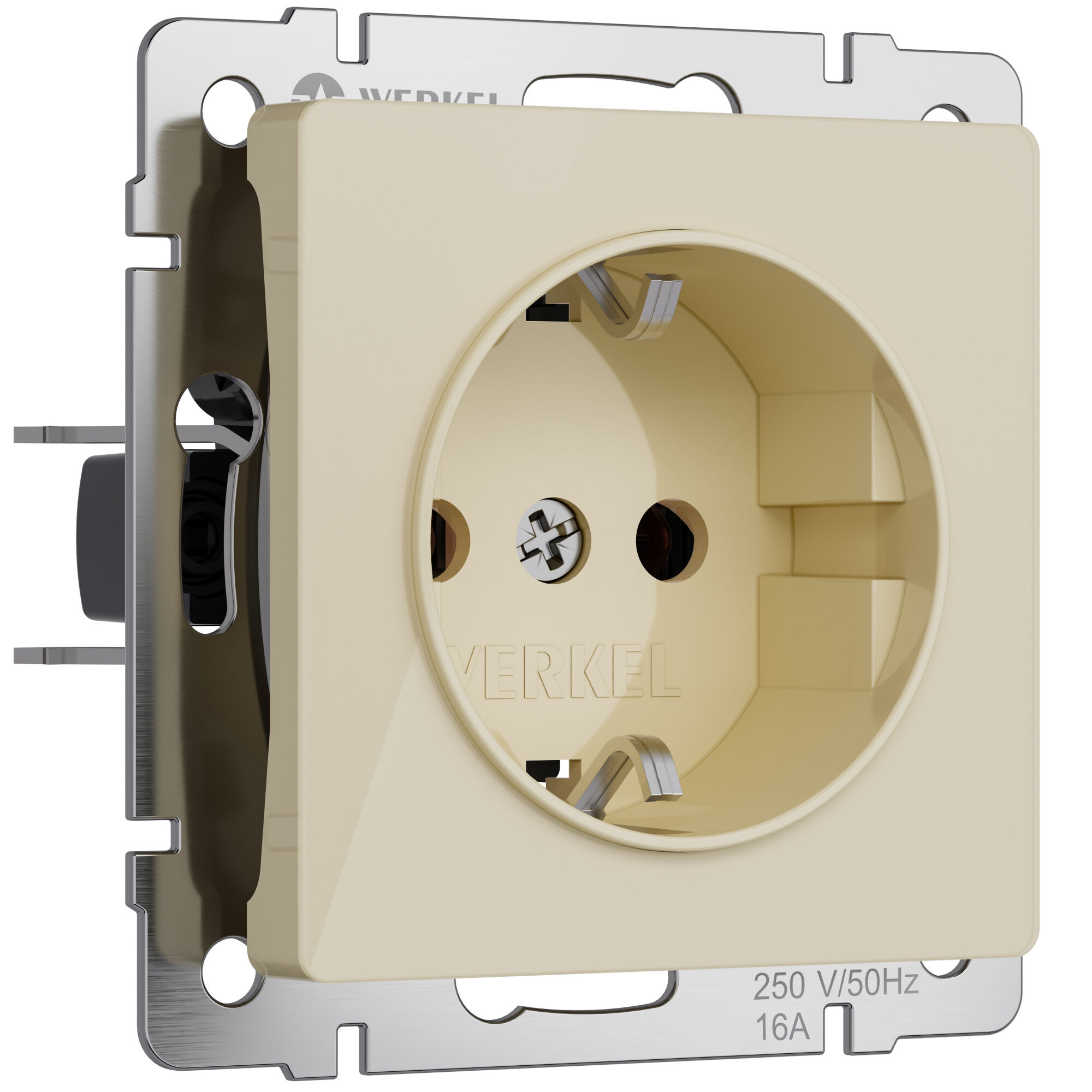 Розетка с заземлением и шторками (айвори акрил) Werkel