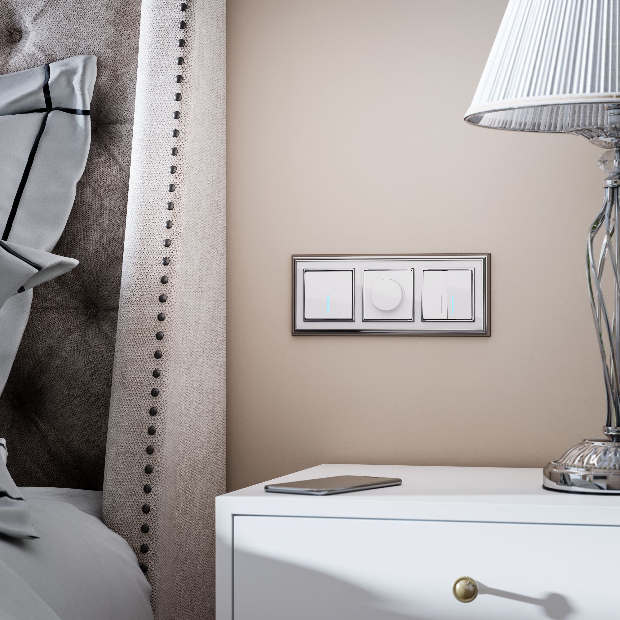 Выключатель двухклавишный с подсветкой (белый глянцевый) Werkel