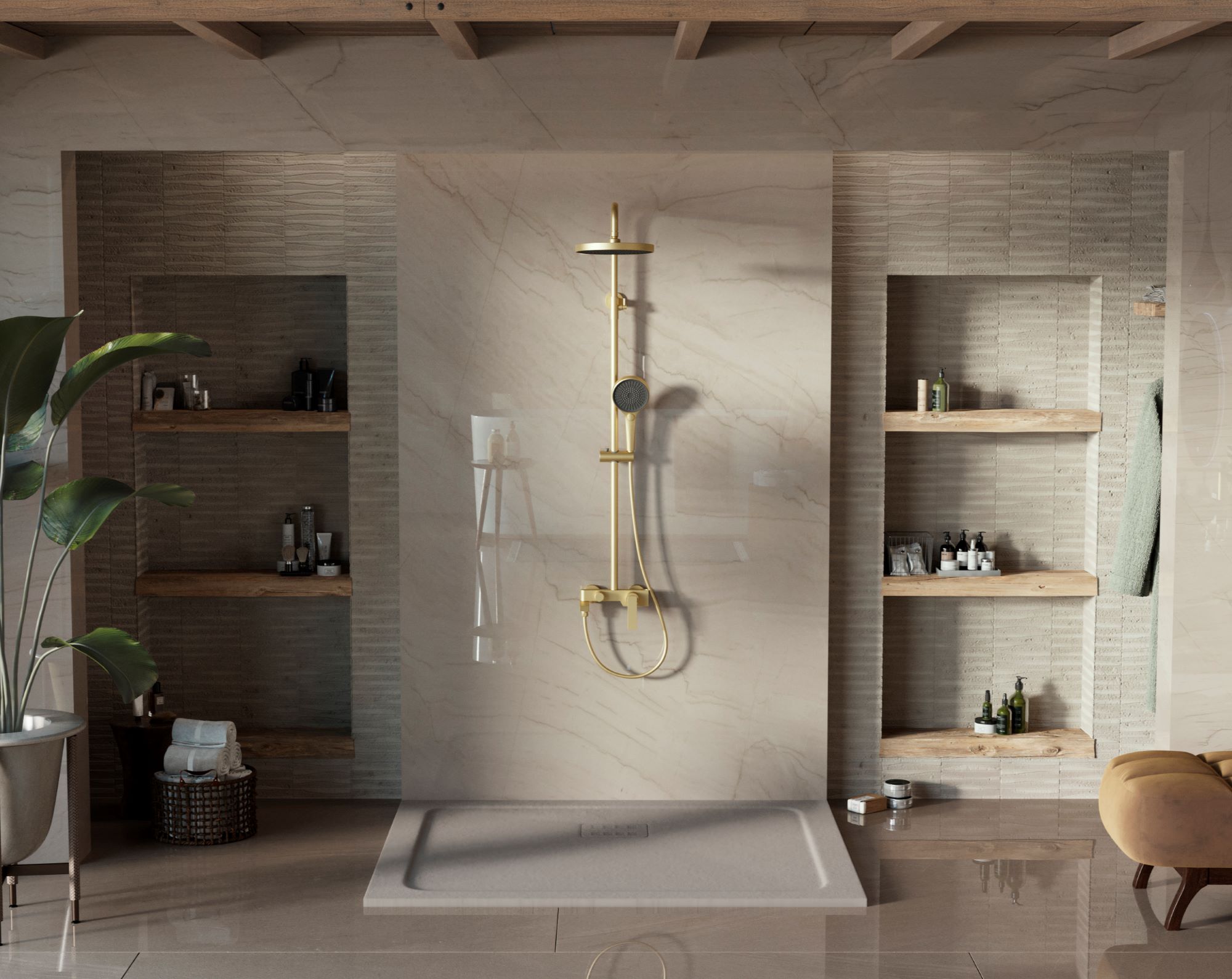 Душевая стойка Vincea VSFS-413BG настенная цвет брашированное золото