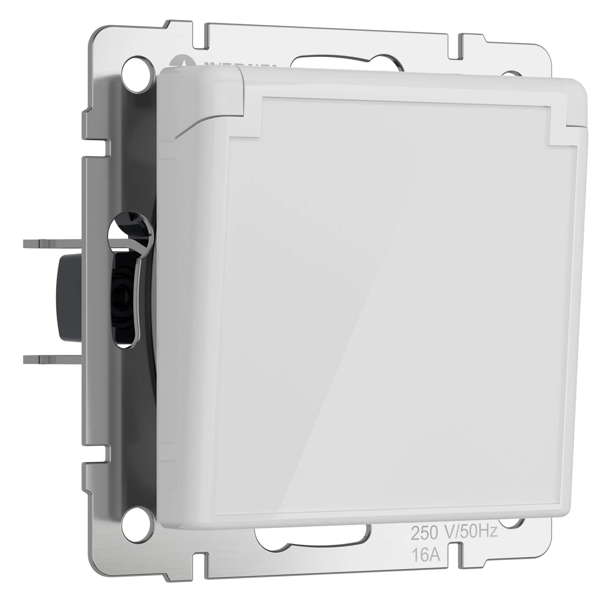 Розетка влагозащ. с зазем. с защит. крышкой и шторками (белый акрил) Werkel