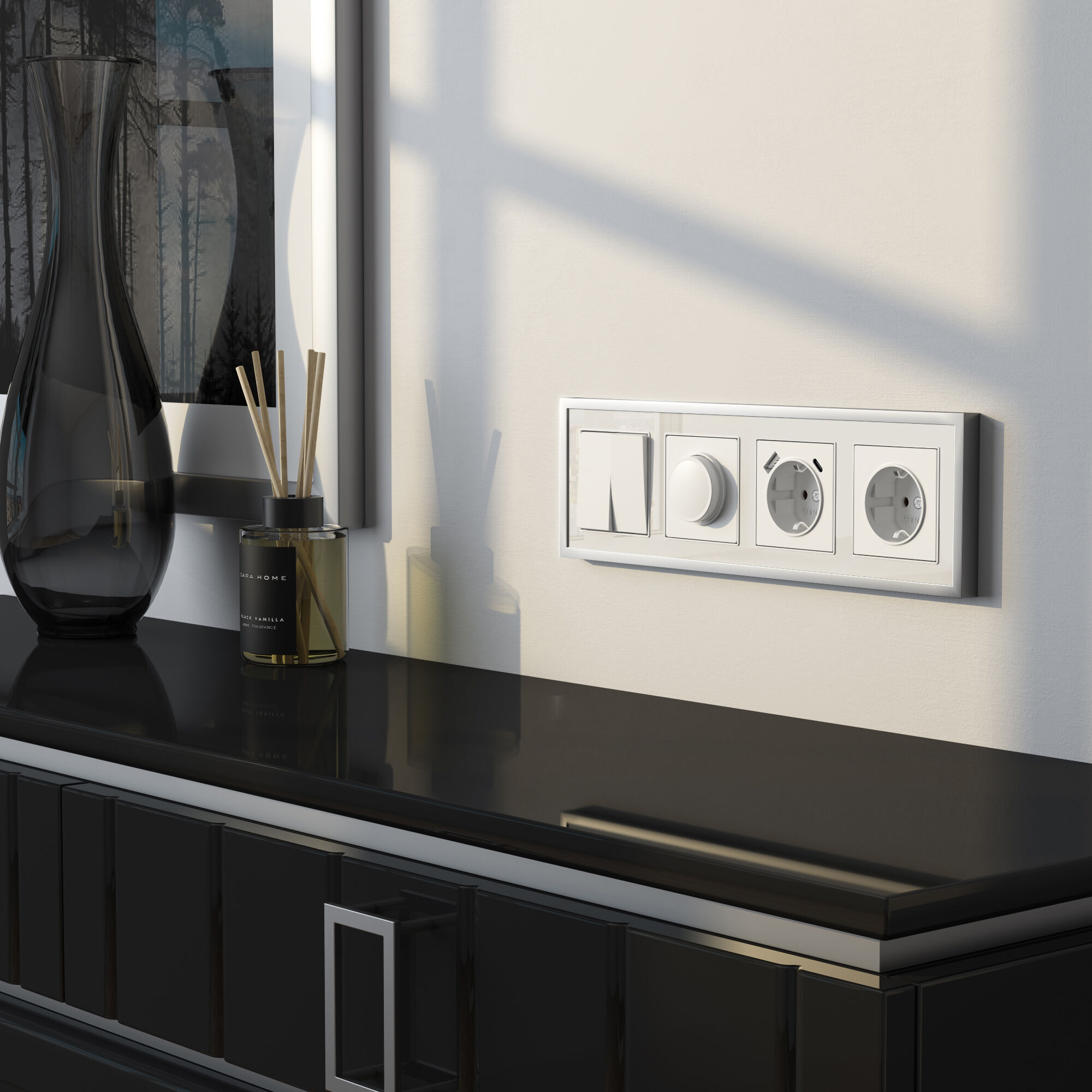 Рамка на 4 поста Baguette (белый/серебро) Werkel