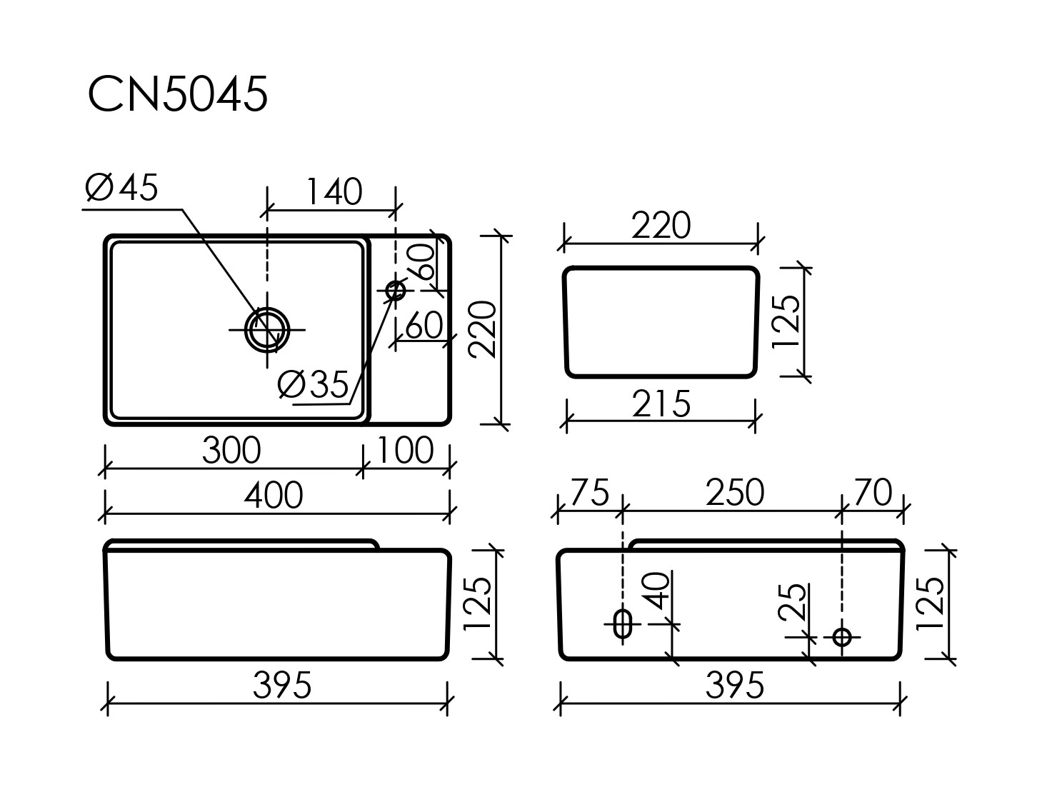 Умывальник подвесной прямоугольный CN5045MB