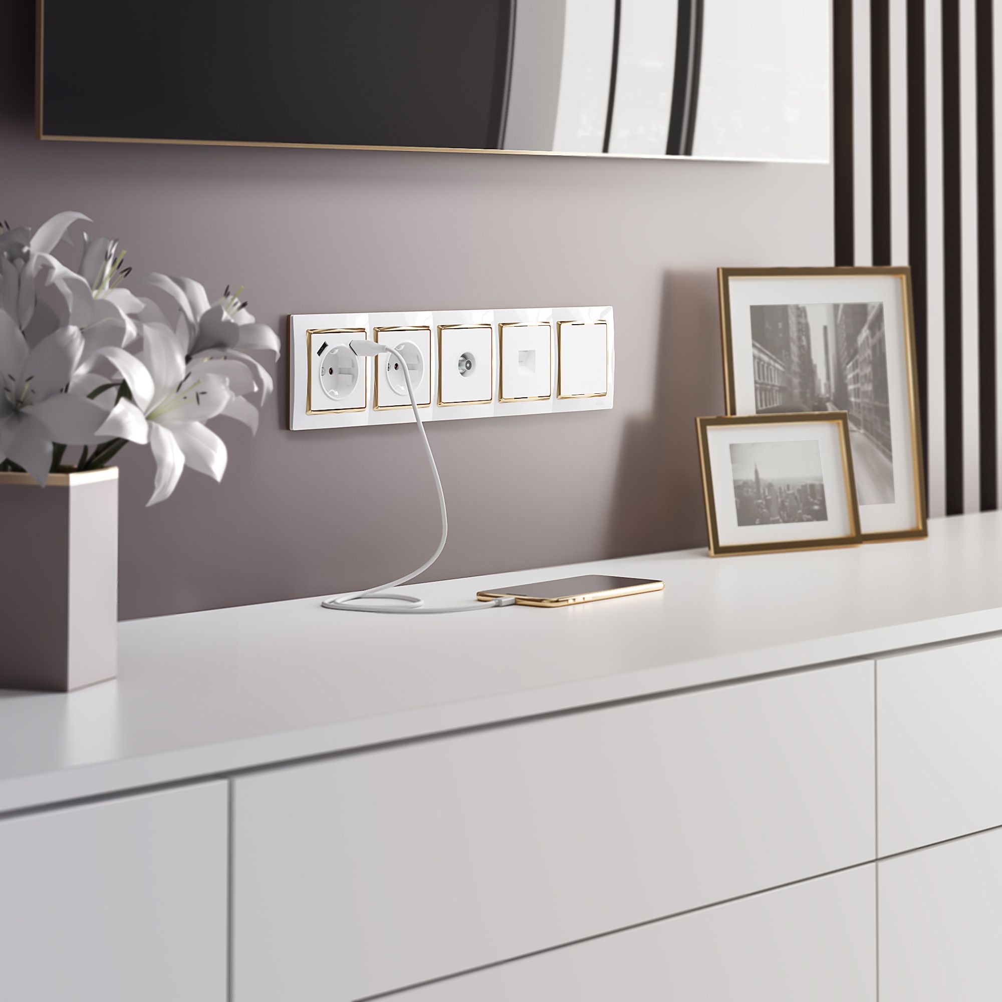 ТВ-розетка проходная (белый глянцевая) Werkel