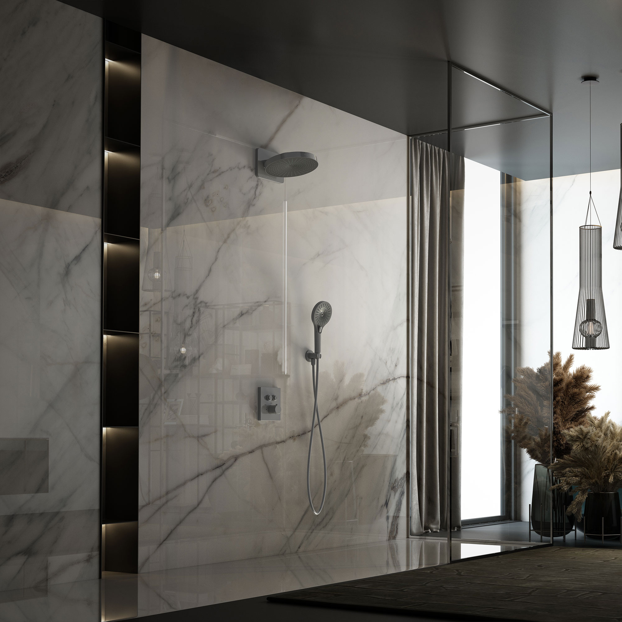 Душевая система Vincea VSFW-3I21T1GM встраиваемая в стену цвет вороненая сталь