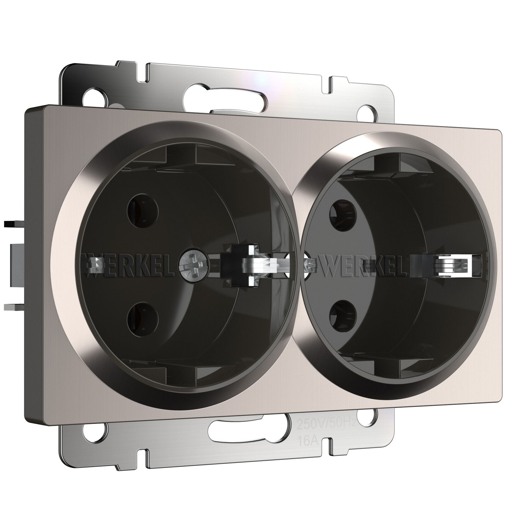 Розетка двойная с заземлением (глянцевый никель) Werkel