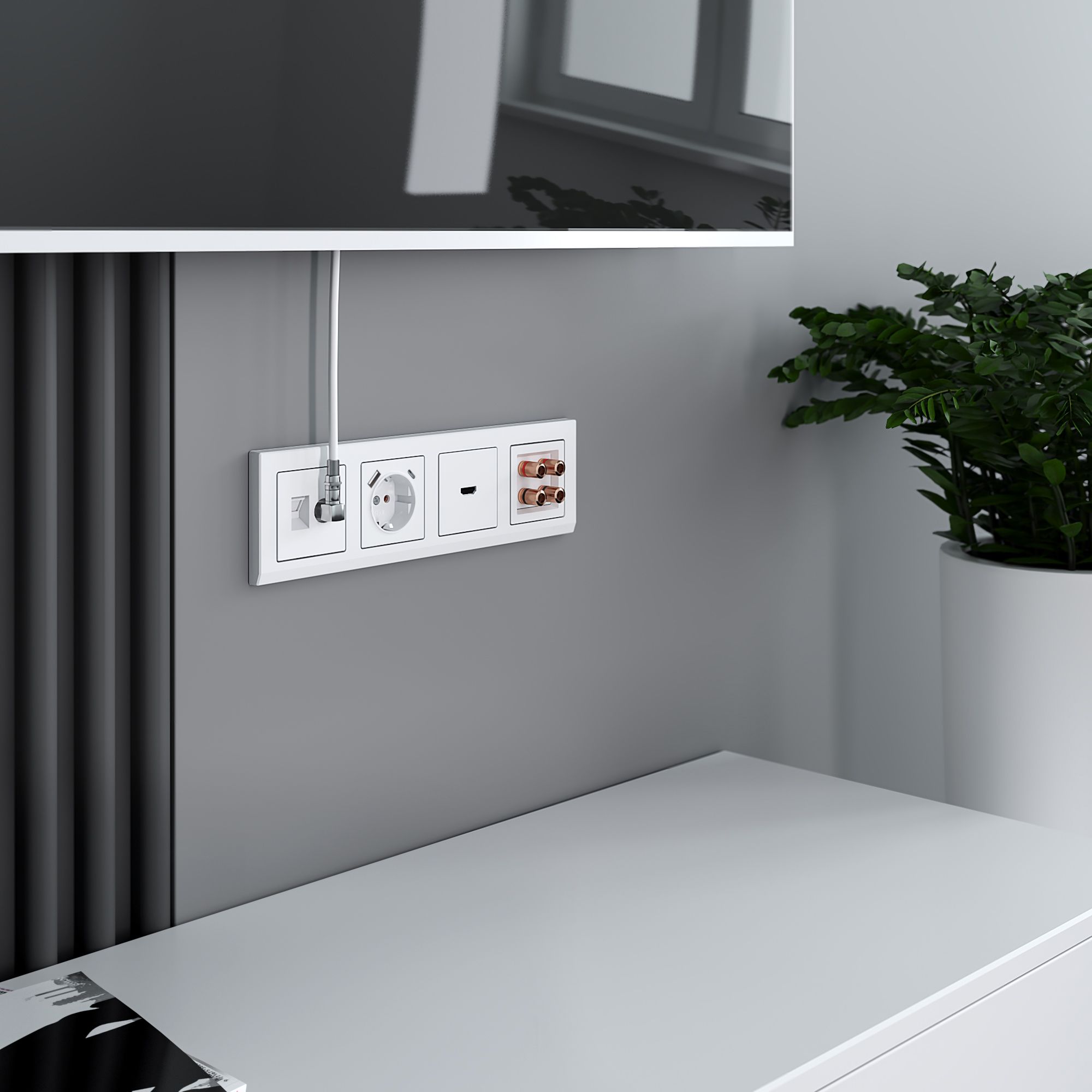 Розетка ТВ+Ethernet RJ-45 6 cat. (белый глянцевый) Werkel