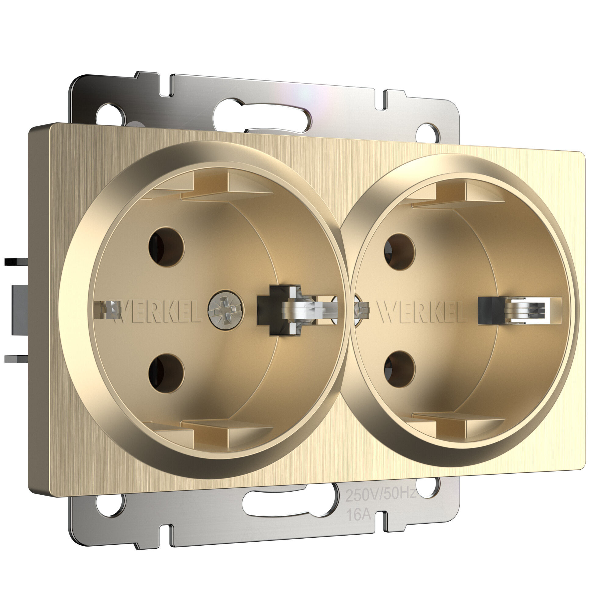 Розетка двойная с заземлением (шампань рифленый) Werkel