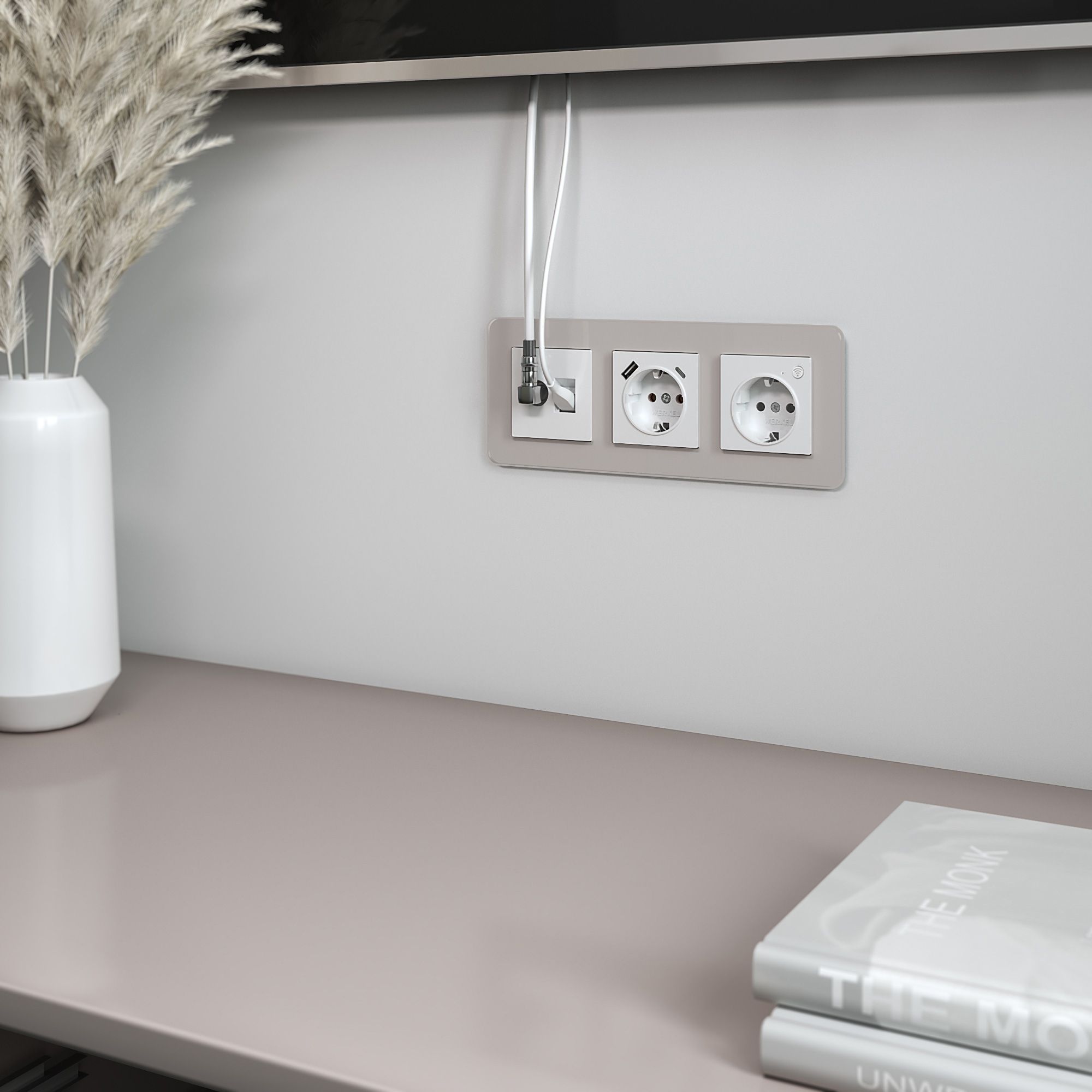 Розетка ТВ+Ethernet RJ-45 6 cat. (белый глянцевый) Werkel