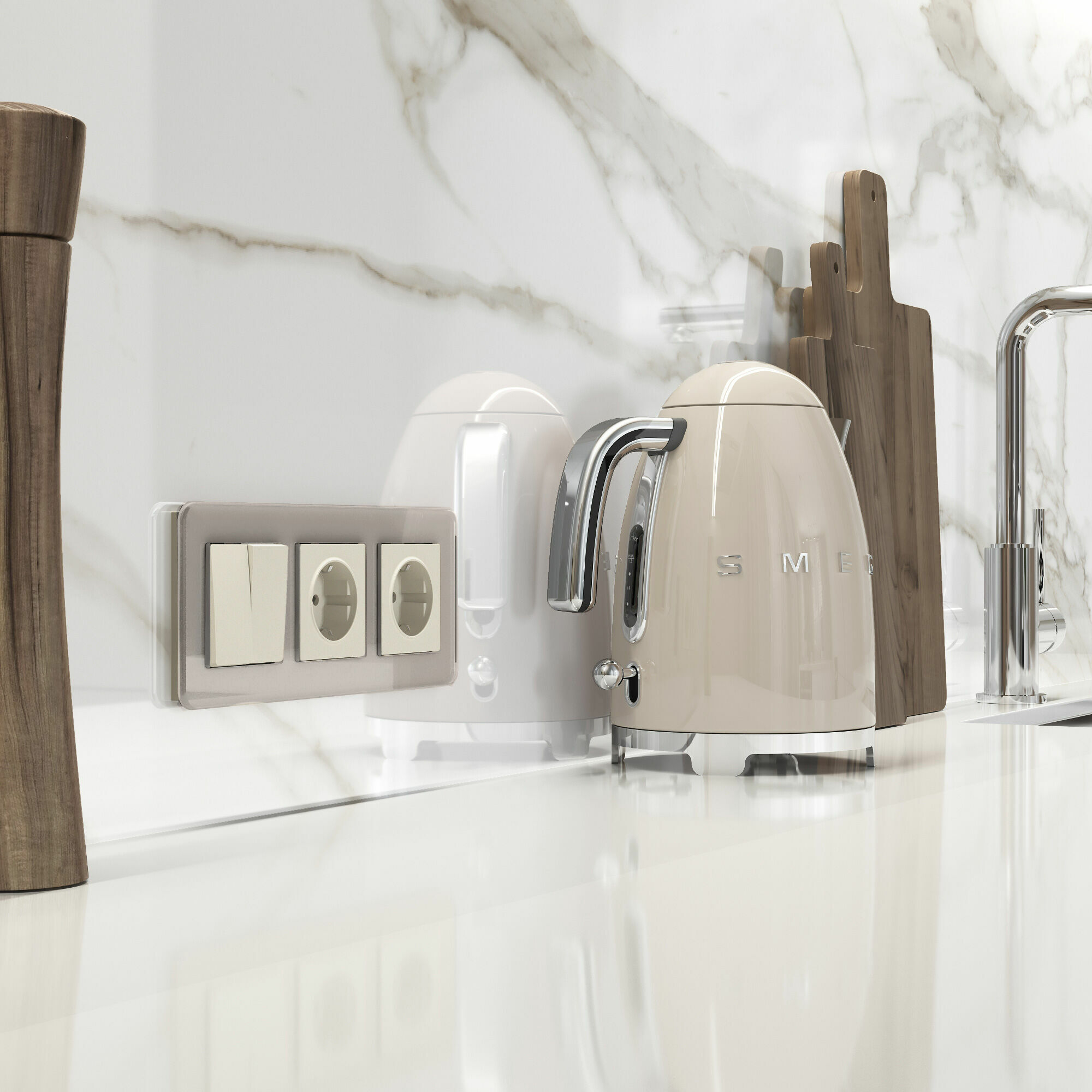 Розетка с заземлением и шторками (айвори матовый) Werkel