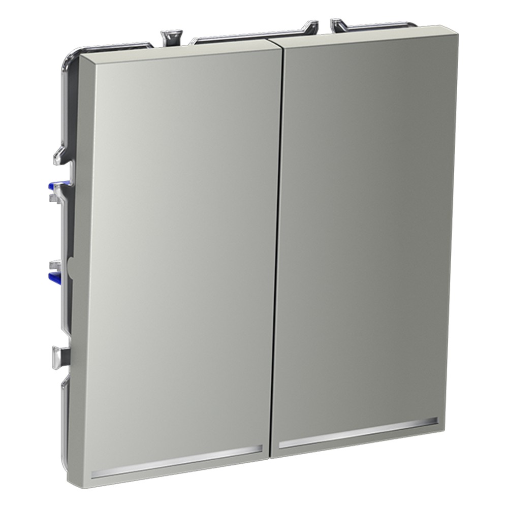 Проходной переключатель встраиваемый VOLTUM S70 двухклавишный с подсветкой 10А, (сталь)