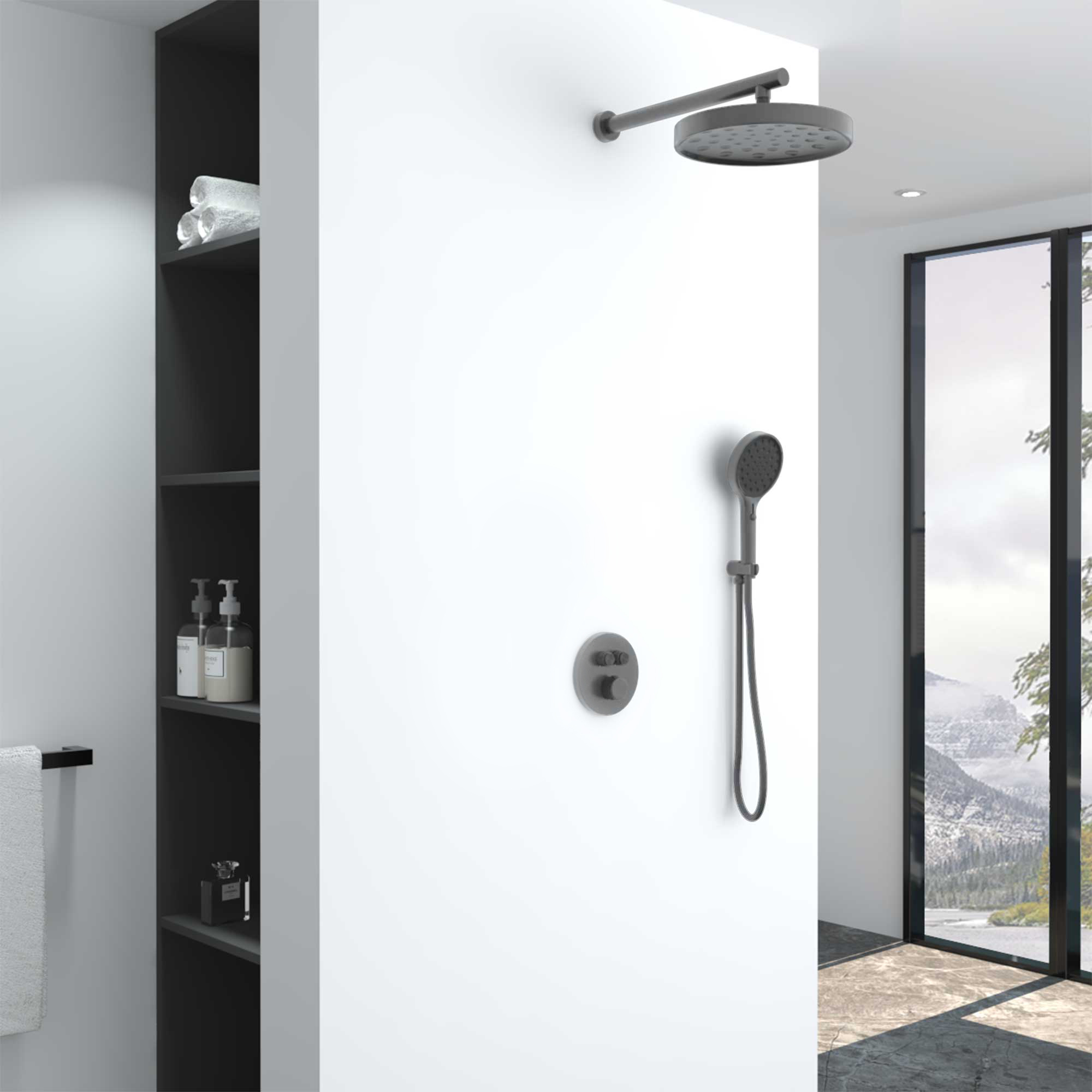 Душевая система Vincea Inspire VSFW-3I22MT2GM встраиваемая в стену цвет вороненая сталь