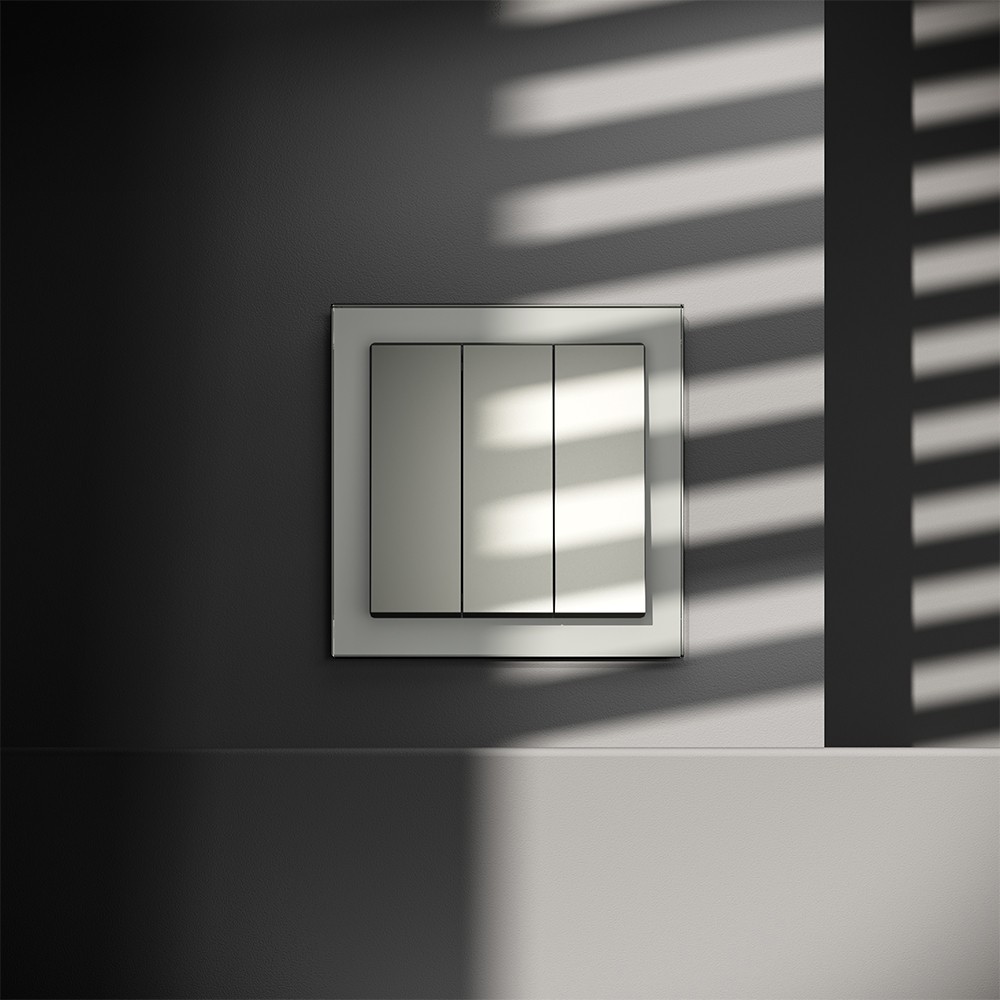 Выключатель встраиваемый VOLTUM S70 трехклавишный 10А, (сталь)